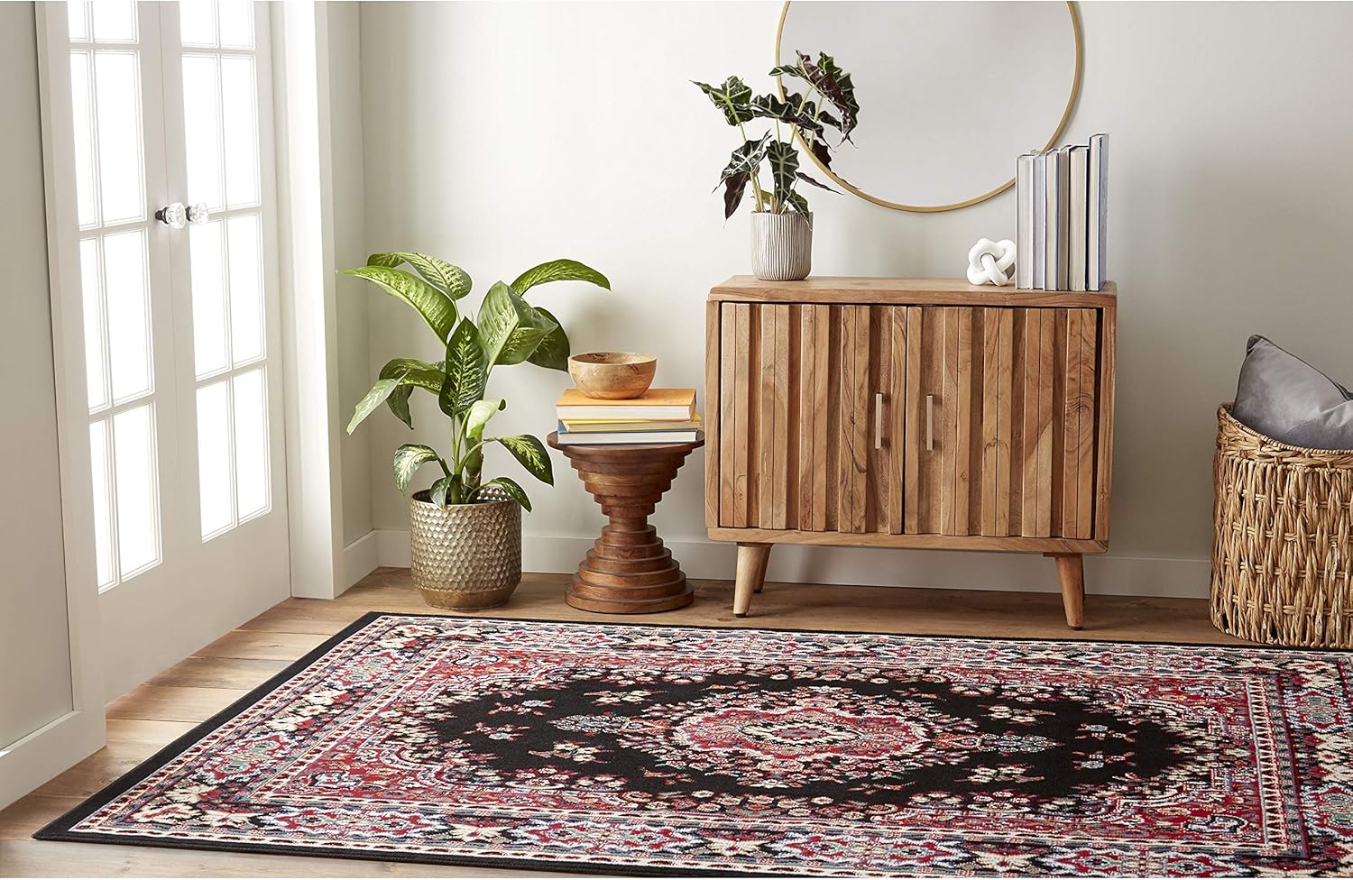 Home Dynamix Premium Sakarya – Tapete tradicional con borde y medallón, negro, tapete rectangular de 5 pies 2 pulgadas x 7 pies 4 pulgadas