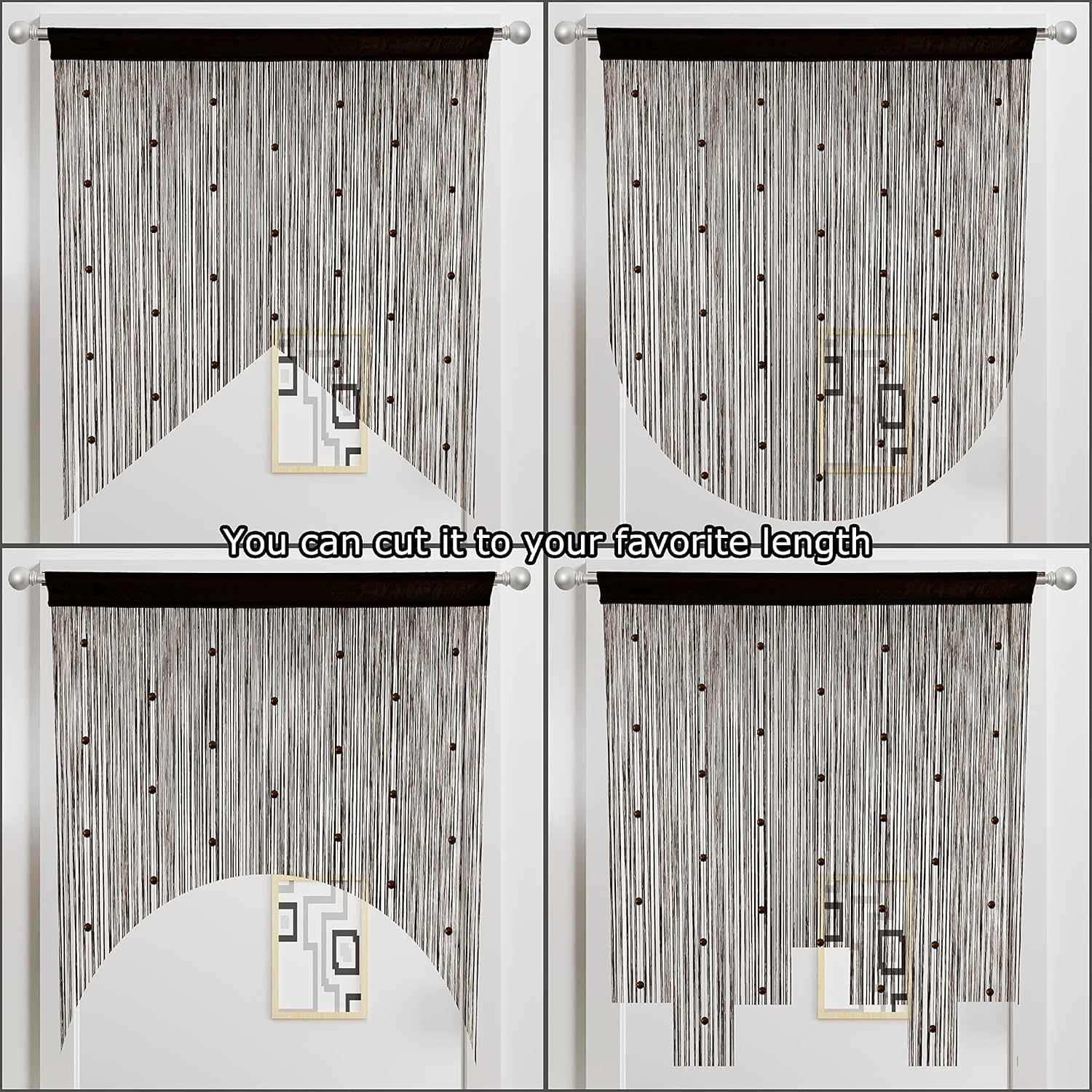 Cortinas de cuentas para puerta, cortinas de cuentas para colgar, divisor de habitación, decoración de cuentas, panel de flecos con purpurina,