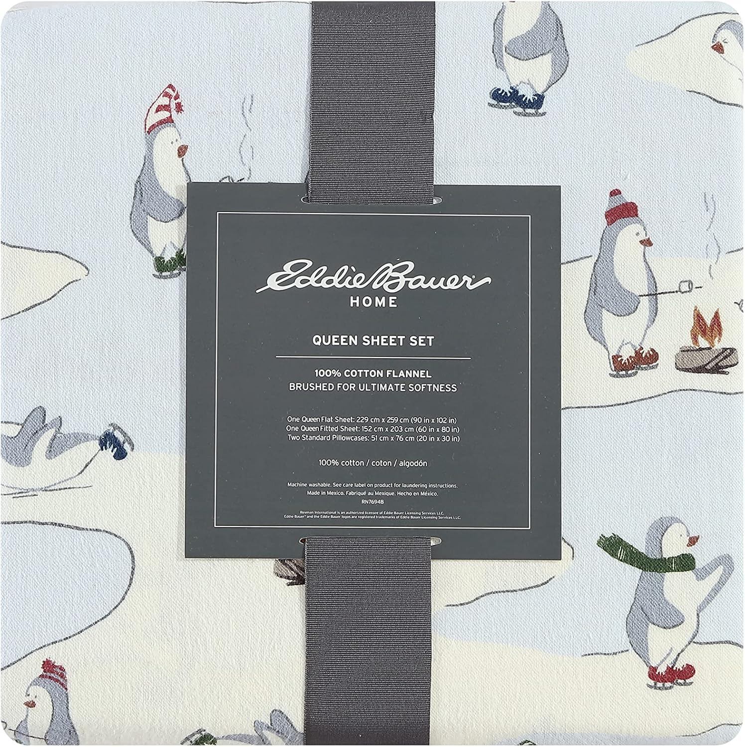 Eddie Bauer – Juego de sábanas de tamaño Queen, de franela de algodón, cepillado para mayor suavidad, acogedora decoración para el hogar (Skating