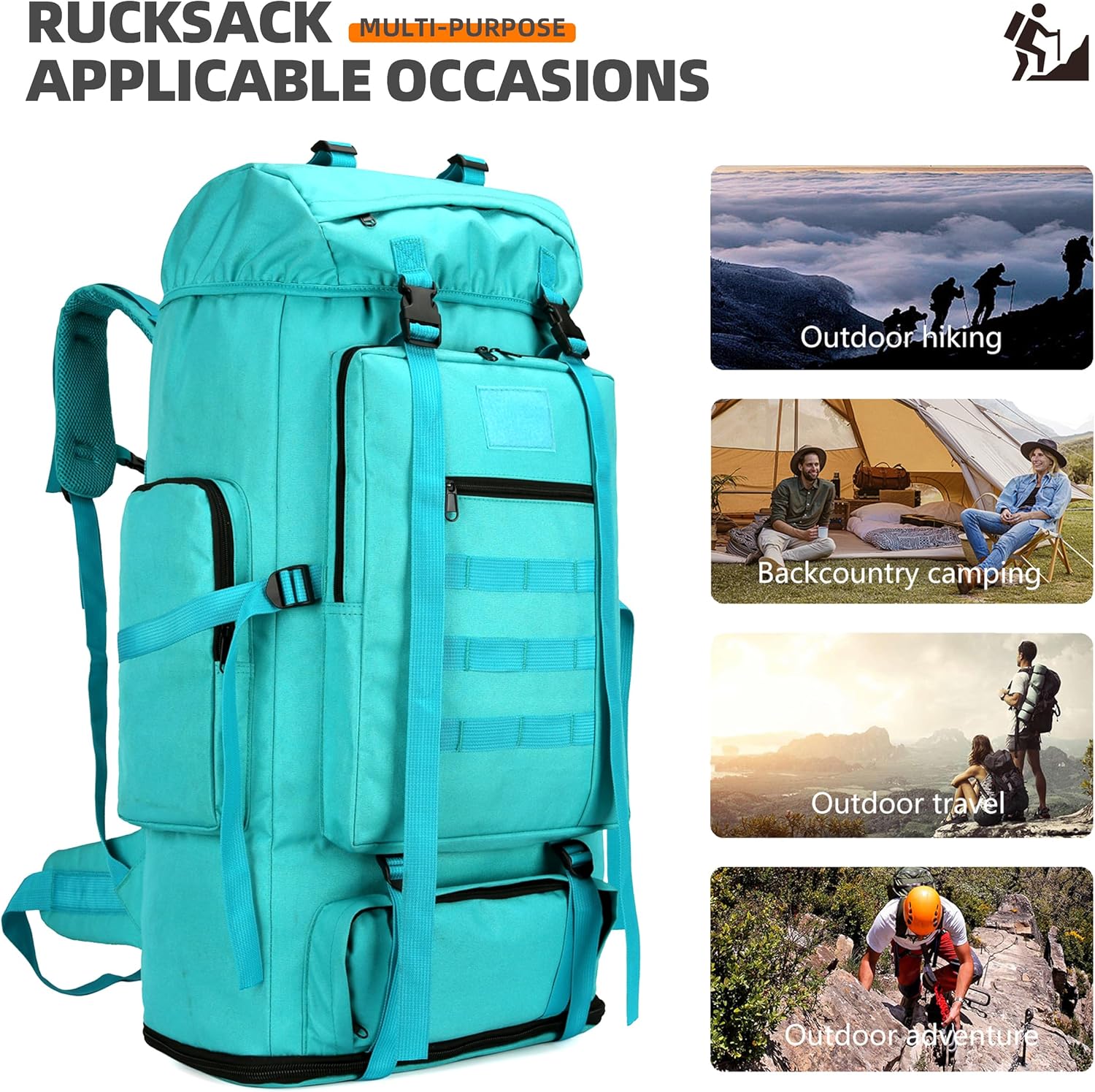 100L camping senderismo militar táctico mochila escalada al aire libre bolsas de deporte para acampar, mochilero, Azul lago, Mochilas Daypack