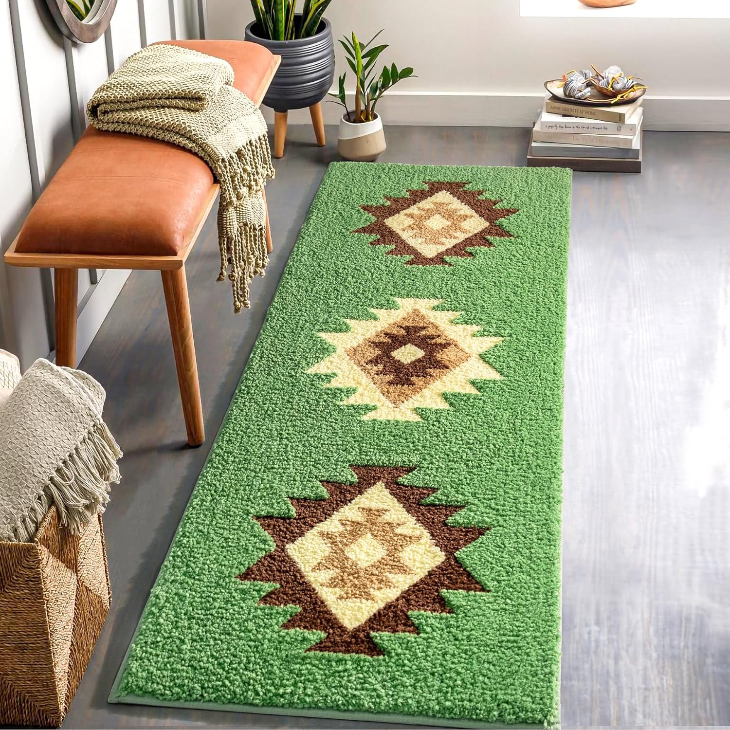 DEXDE Alfombra de baño bohemia de 24 x 60 pulgadas de largo, para baño, dormitorio, pasillo, cocina, lujosa, suave, absorbente, grande, moderna,