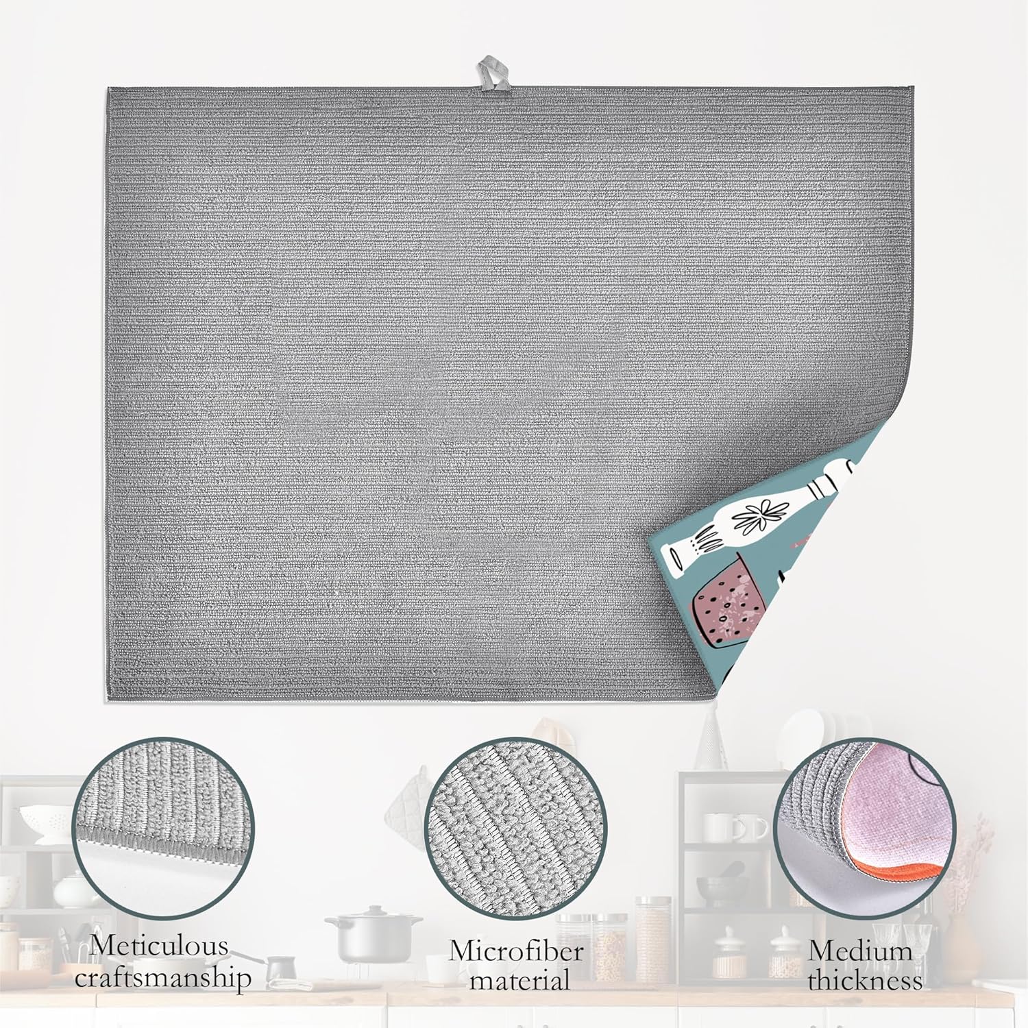 UIUPRO Juego de utensilios de cocina de 18 x 24 pulgadas, tapete de secado de platos para encimera de cocina, microfibra ultra absorbente, cafetera,
