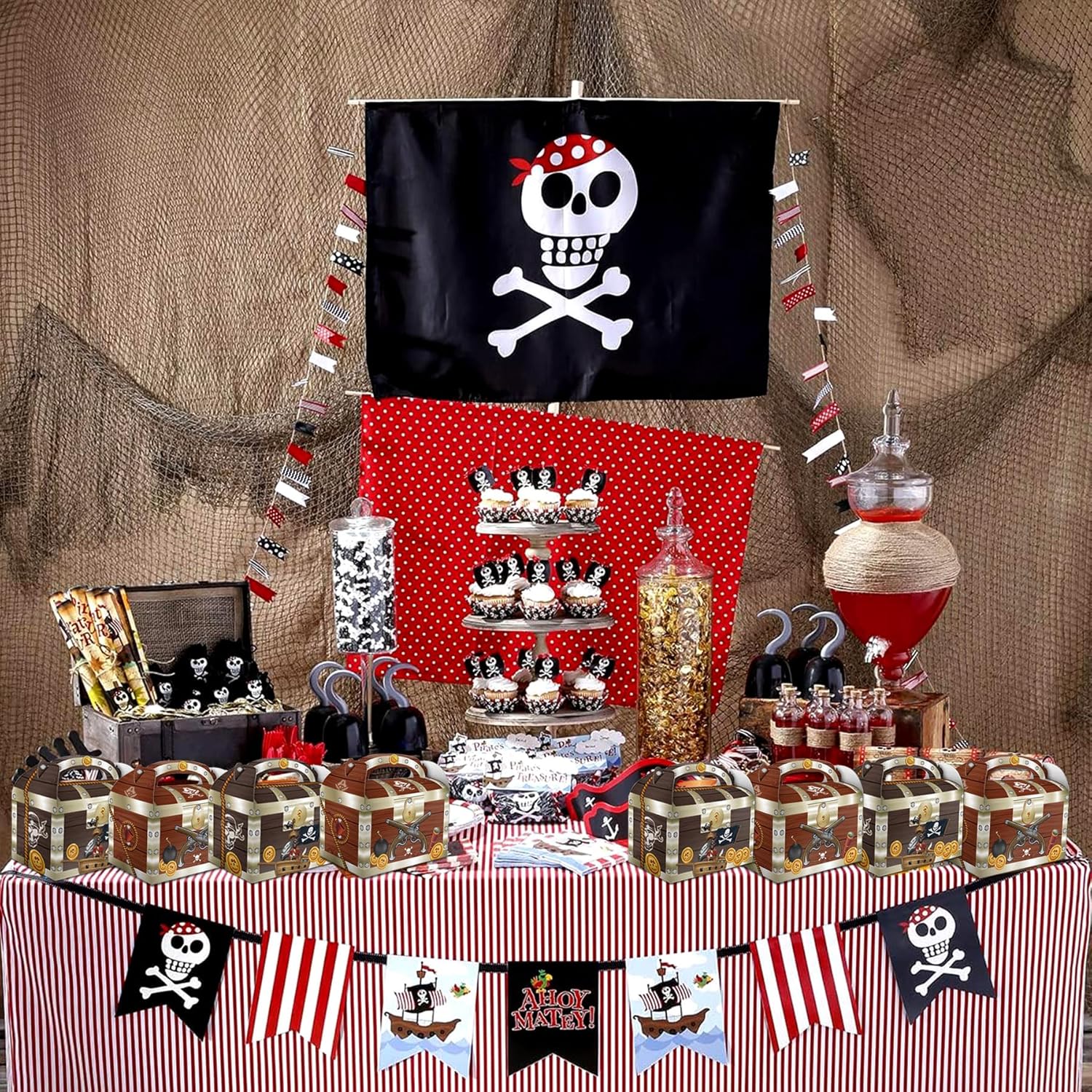 Cajas de tesoros para Halloween, cajas de cartón del tesoro pirata, cajas de golosinas para el juego de caza del tesoro, fiesta temática pirata