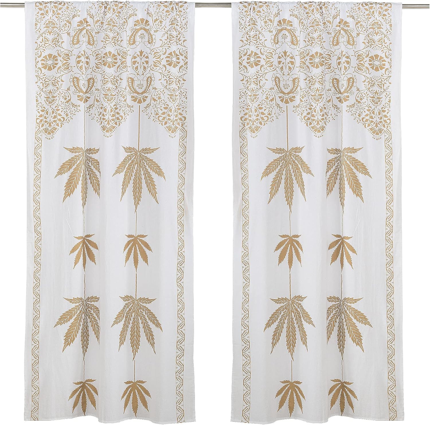 Popular Handicrafts Cortina de ventana con estampado de hojas de oro, estilo hippie, indio, bohemio, hermoso, para ventana, dormitorio, sala de