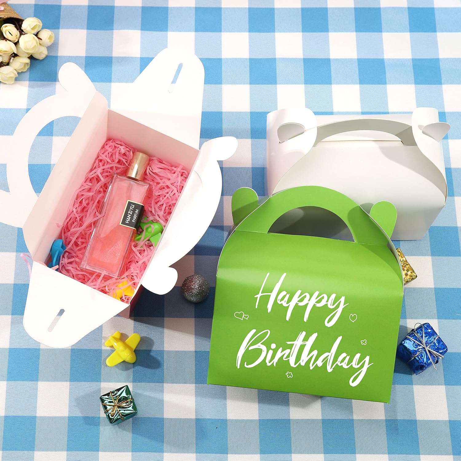Bssay Paquete de 30 cajas de regalo de fiesta, cajas de regalo, cajas de regalo de papel a dos aguas con asas, perfectas para fiestas de cumpleaños,