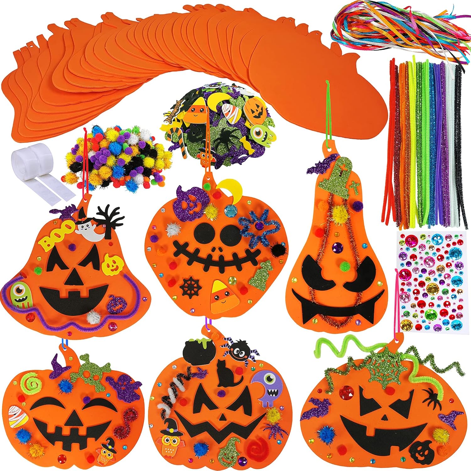 Winlyn 30 kits de decoración de calabaza de Halloween para otoño, kits de manualidades de calabaza, formas de calabaza de espuma con calcomanías de