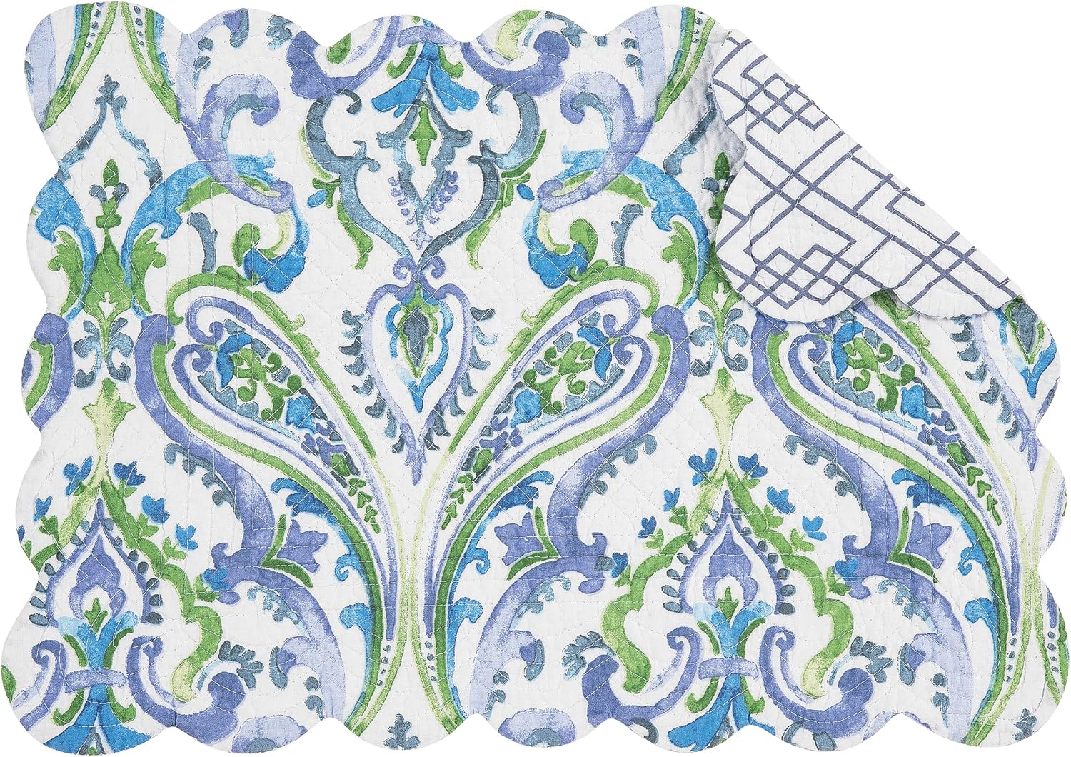 C&F Home Juliet – Mantel individual rectangular acolchado reversible azul verde blanco patrón de cachemira brillante colorido reversible a azul y