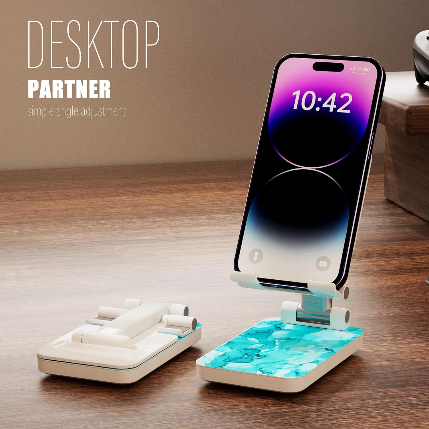 Heainaiyoo Soporte plegable para teléfono celular, soporte de teléfono celular ajustable en altura en ángulo, soporte para teléfono para escritorio,