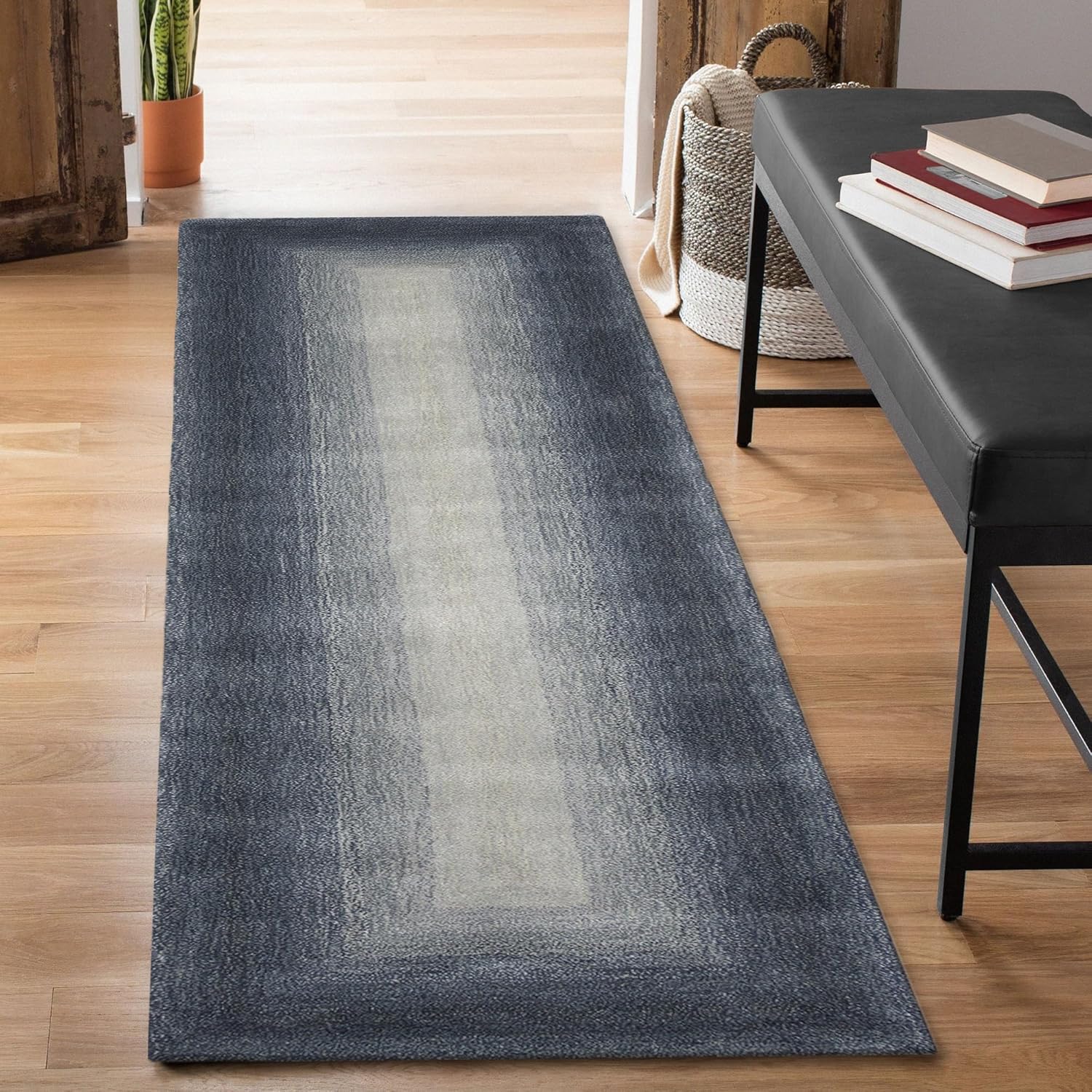 Liora Manne Tivoli – Alfombra de felpa cómoda de lana para interiores, hecha a mano, contemporánea, color degradado, acento casual (borde de sombra