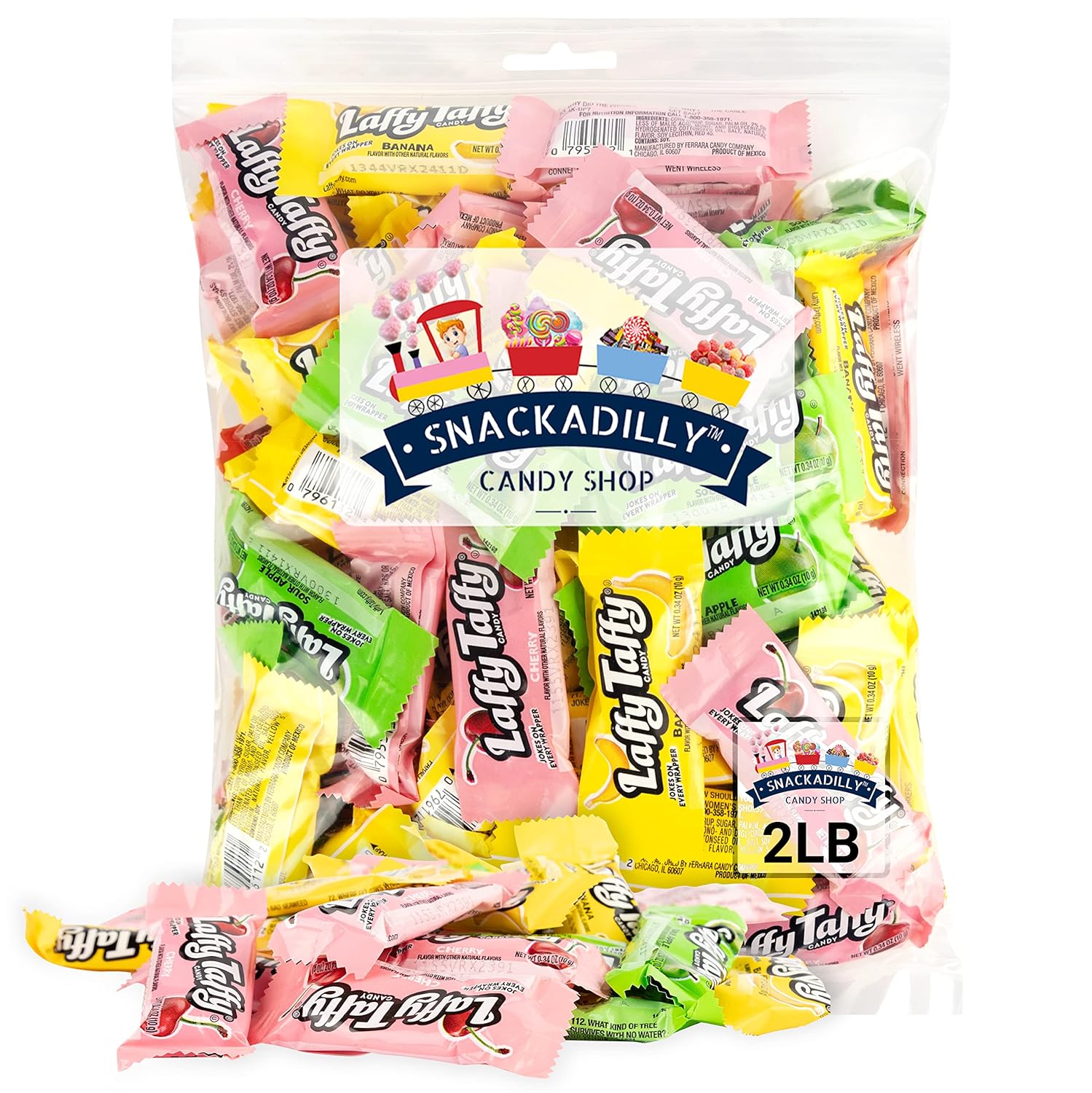 Laffy Taffy – Bolsa de 2 libras de delicioso surtido – Sabores de cereza, manzana agria y plátano, recién envasada por Snackadilly