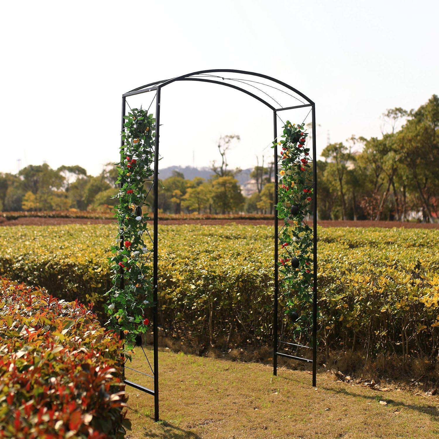 Arco de jardín de acero, 7 pies 6 pulgadas de alto x 4 pies 7 pulgadas de ancho, cenador de jardín para varias plantas trepadoras, jardín al aire