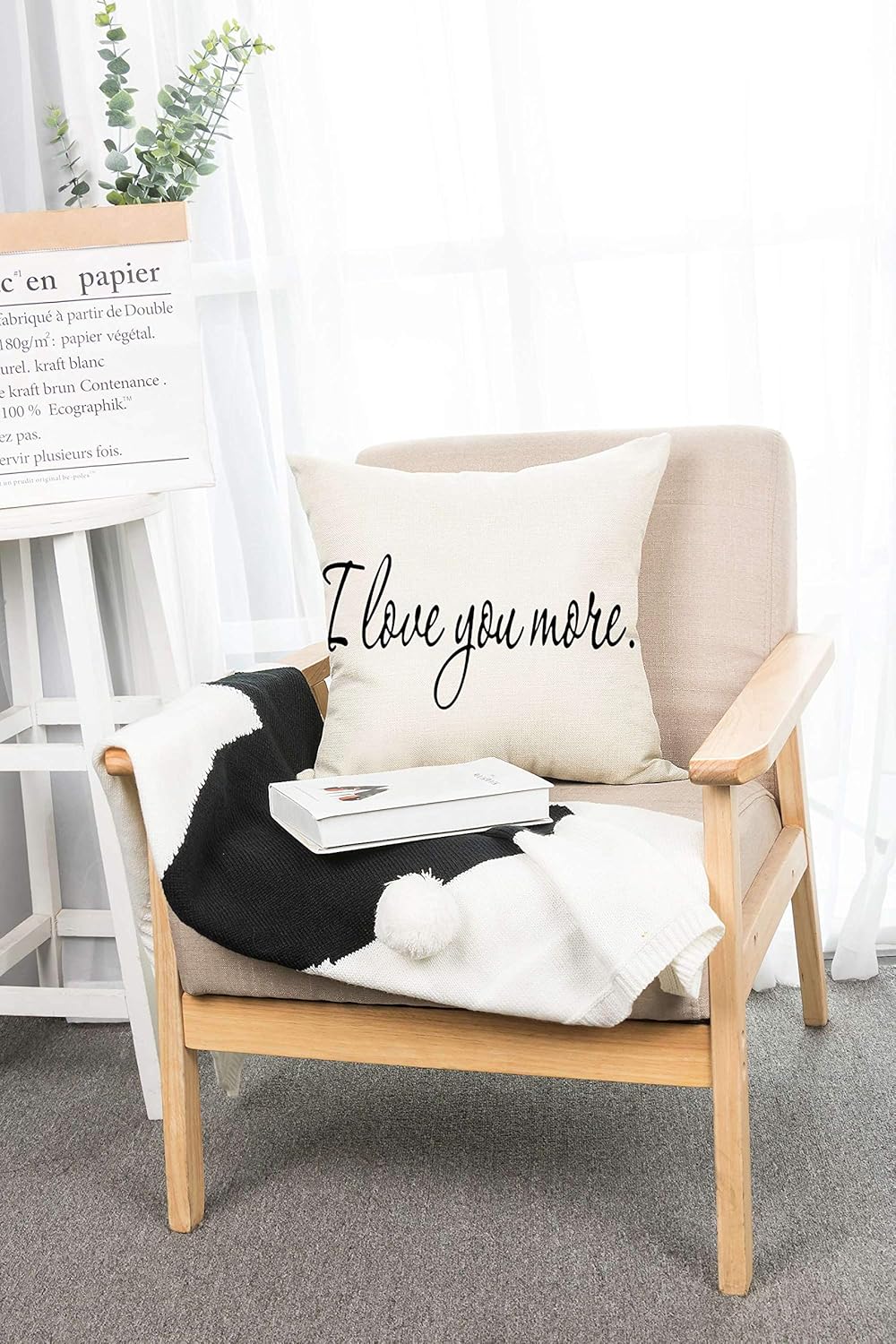Ogiselestyle I Love You More – Funda de almohada de lino y algodón para el hogar, funda de cojín decorativa para sofá, 18 x 18 pulgadas