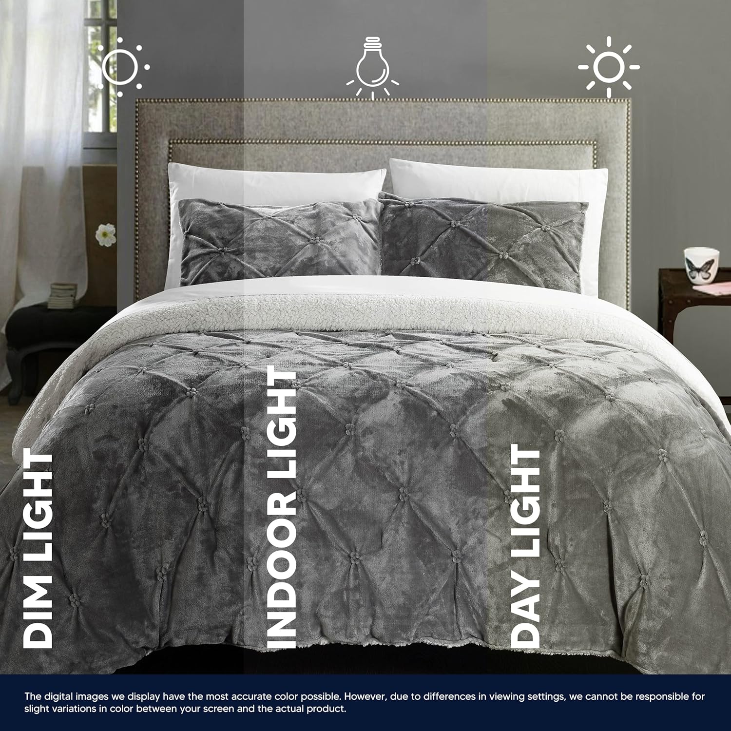 Chic Home CS4800-AN Josepha – Edredón plisado con volantes y frunces, forro de sherpa, beige, individual extra largo