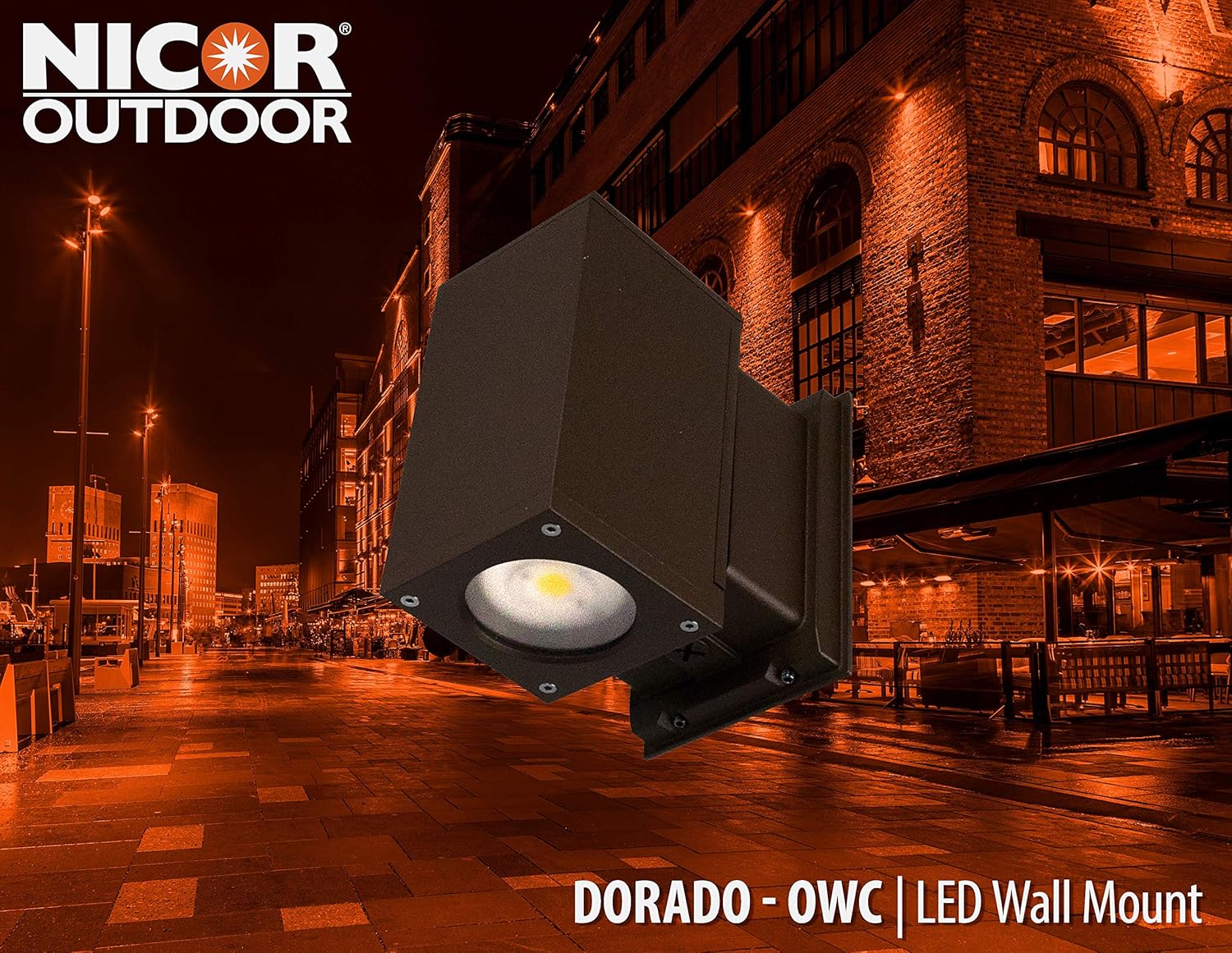 NICOR Outdoor OWCQ4D1022MV40BZ Dorado 22W Square LED Wall Mount, 4000K, luz cilíndrica de bronce para exteriores, 4