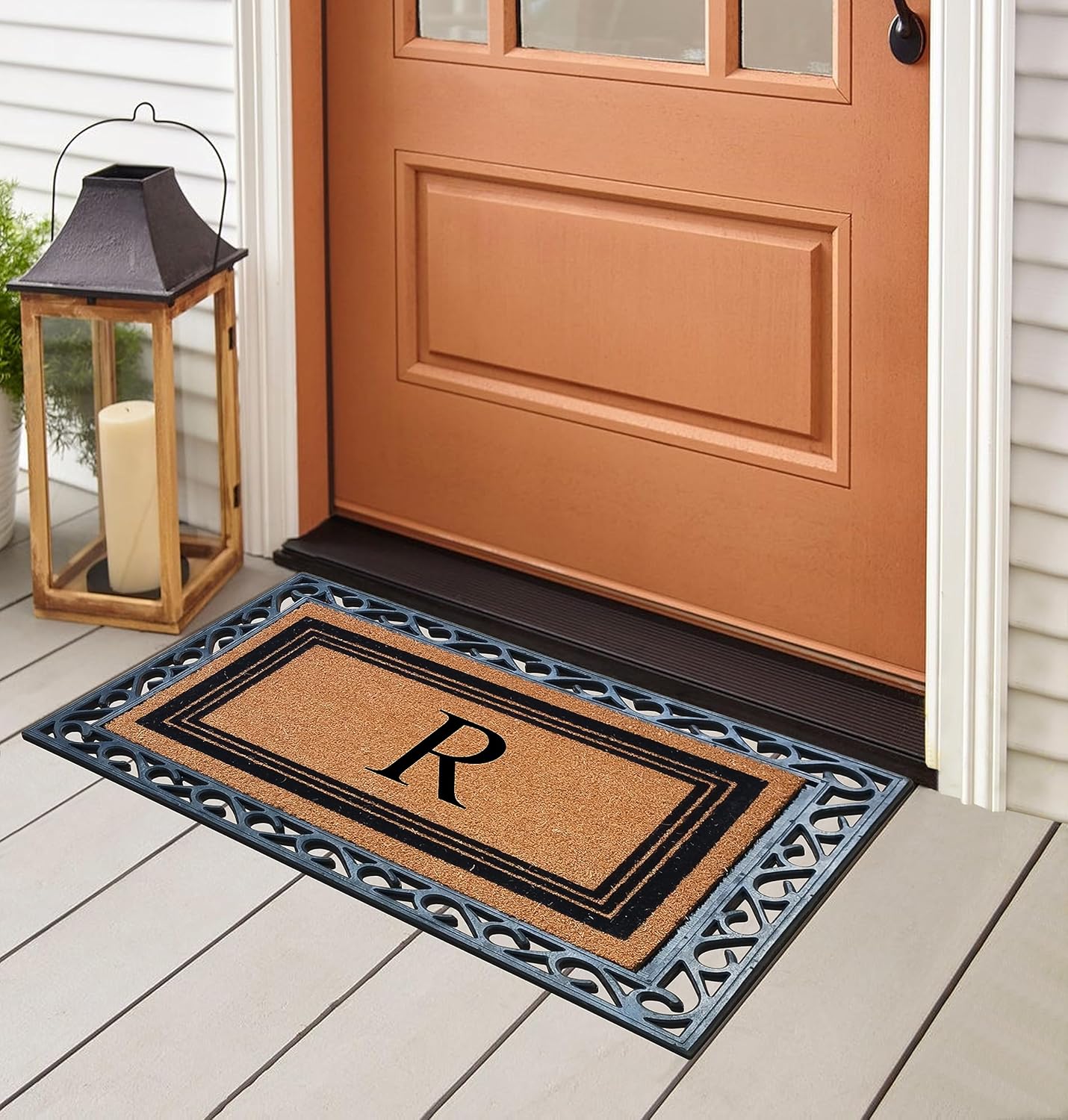 A1HC – Tapete para puerta de entrada con monograma de fibra de coco natural, duradero, grande, antideslizante, felpudo resistente, para puerta