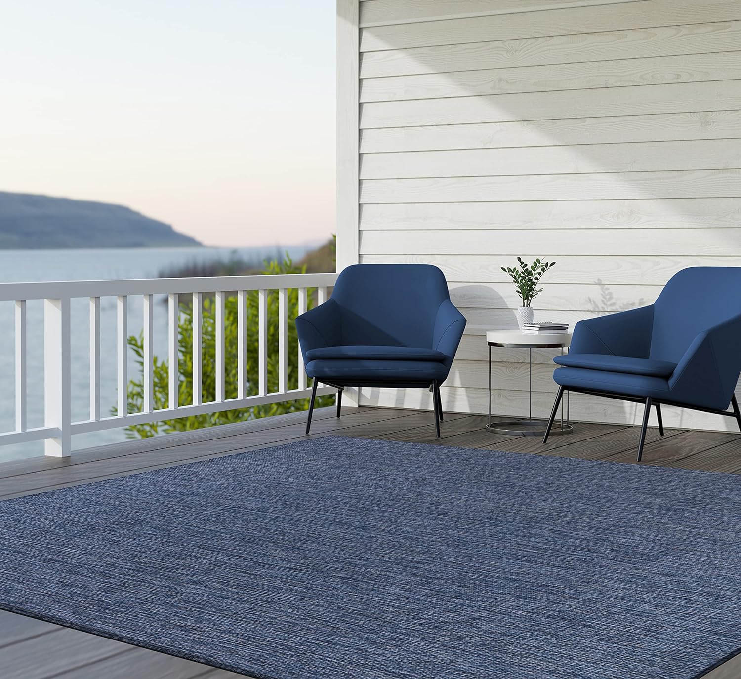 Lena Rug Alfombra lavable para interiores y exteriores, resistente a la intemperie, para porche, terraza, balcón, patio, 8 x 10 pies, color azul
