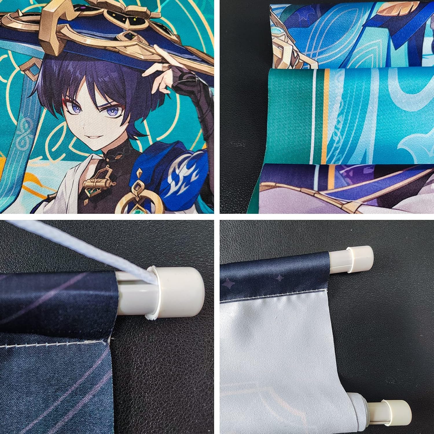 Rainteam Genshin Impact – Póster artístico para colgar en la pared, lienzo artístico de Genshin con varillas para decoración de sala de estar,