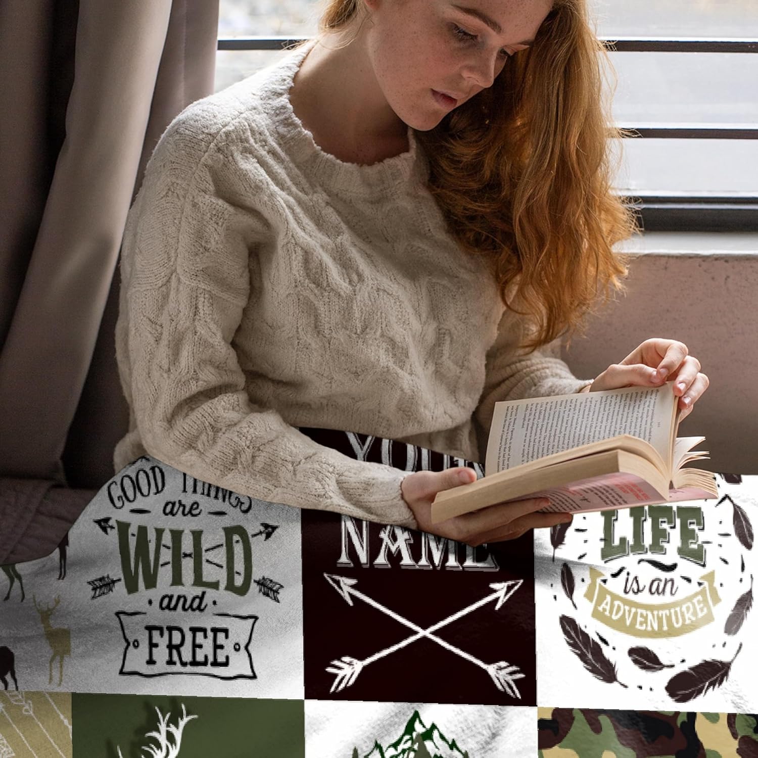 Manta personalizada con diseño de aventura en el bosque, manta personalizada con diseño de oso de ciervos, camuflado, para caza de ciervos, para