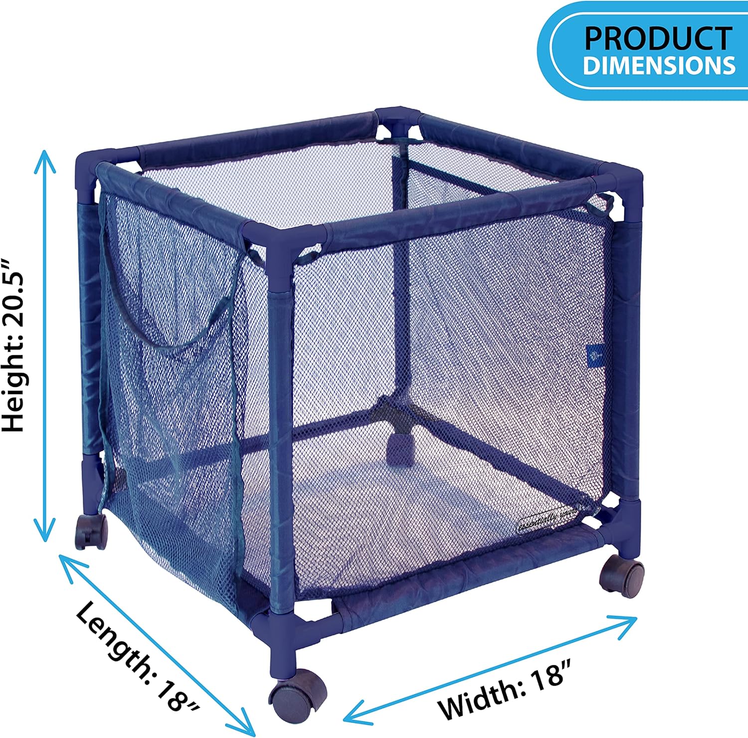 Essentially Yours Cubo organizador pequeño con ruedas para piscina, (18 pulgadas de ancho x 18 pulgadas de largo x 20 pulgadas de alto), estilo azul