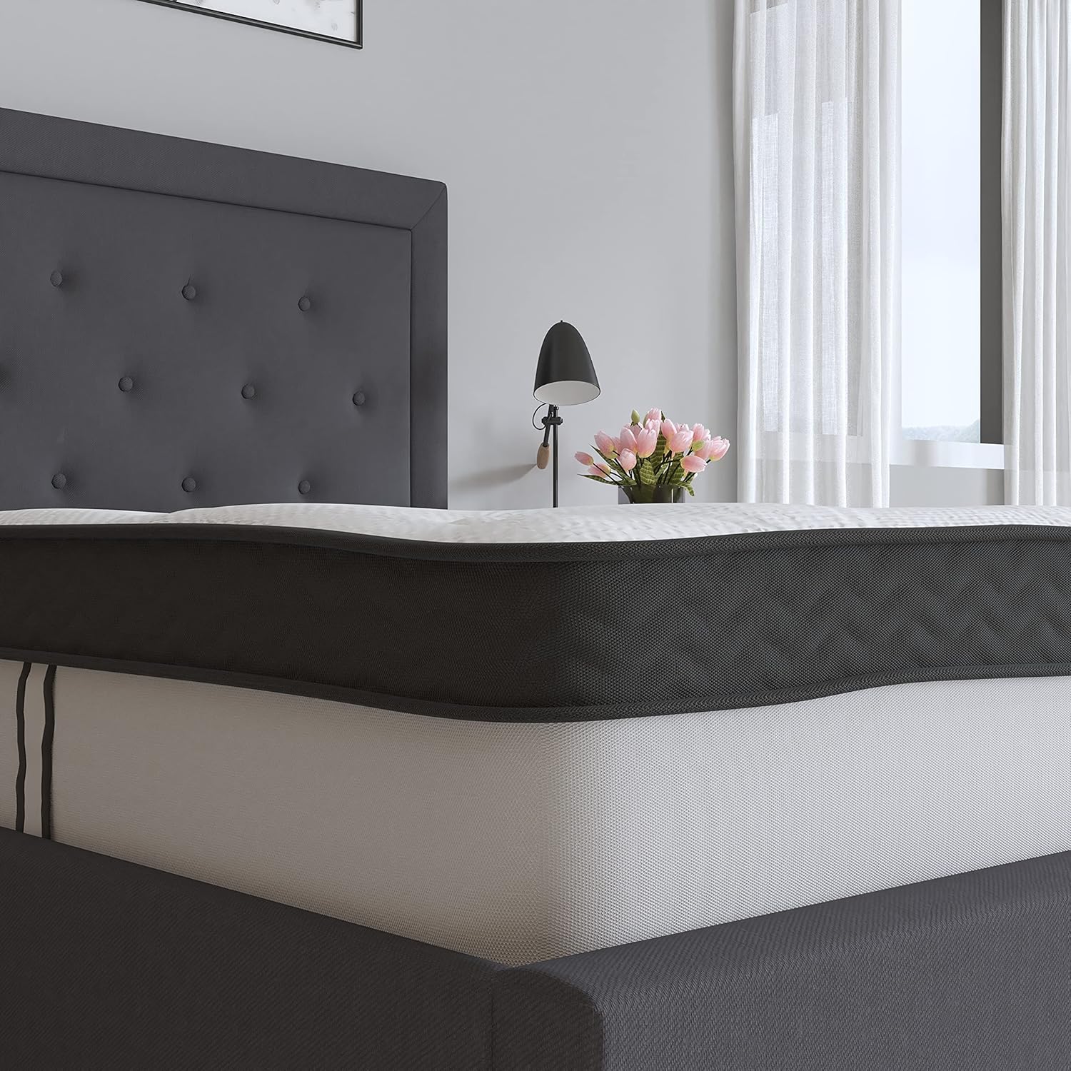 Merrick Lane Luna – Colchón híbrido de tamaño matrimonial de 10 pulgadas con certificación CertiPUR-US de espuma y resortes ensanchados en una caja