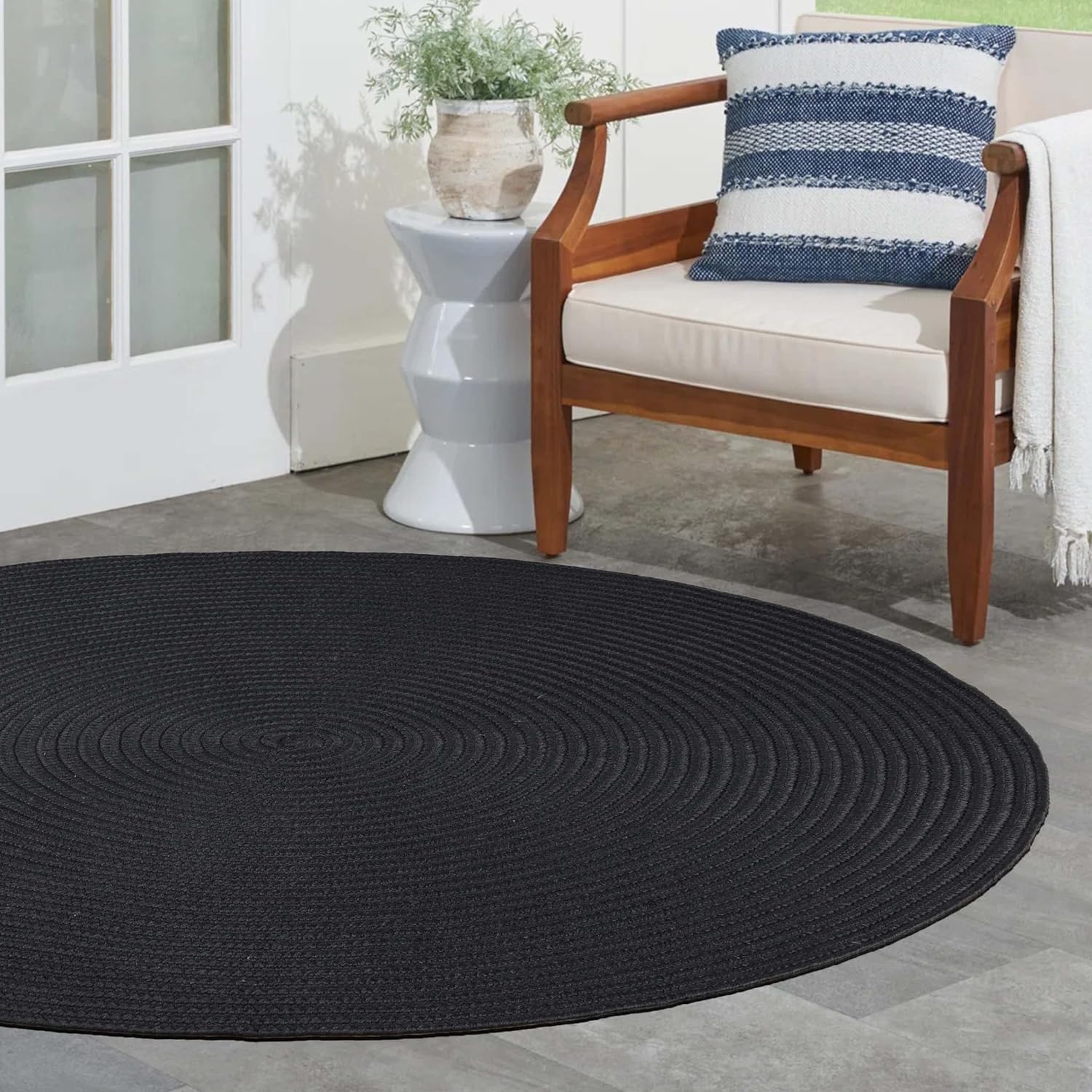 SUPERIOR Alfombra trenzada reversible para interiores y exteriores, 6 pies, redonda, color negro