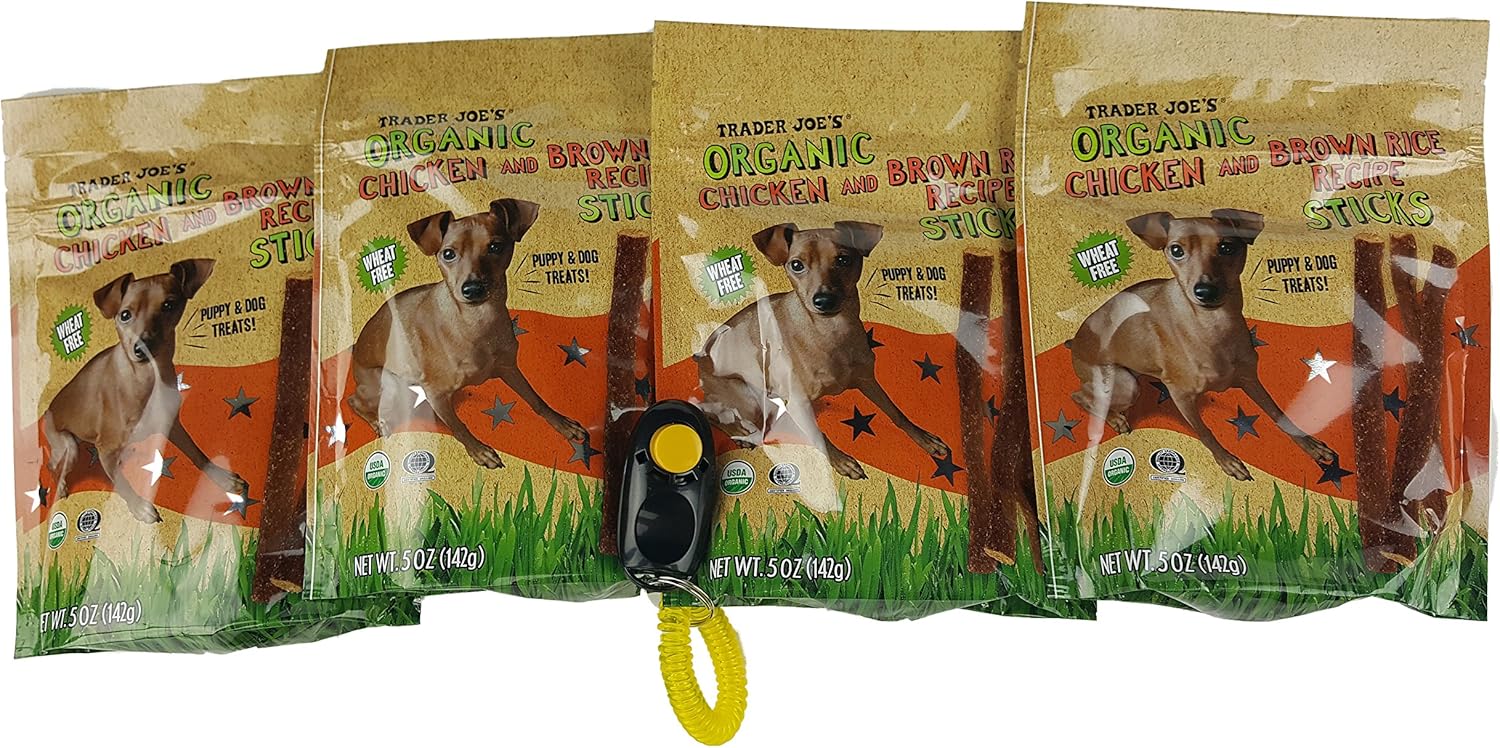 Trader Joe’s – Paquete de palitos de recetas orgánicas de pollo y arroz integral, 5 onzas, paquete de 4, clicker de comportamiento y entrenamiento