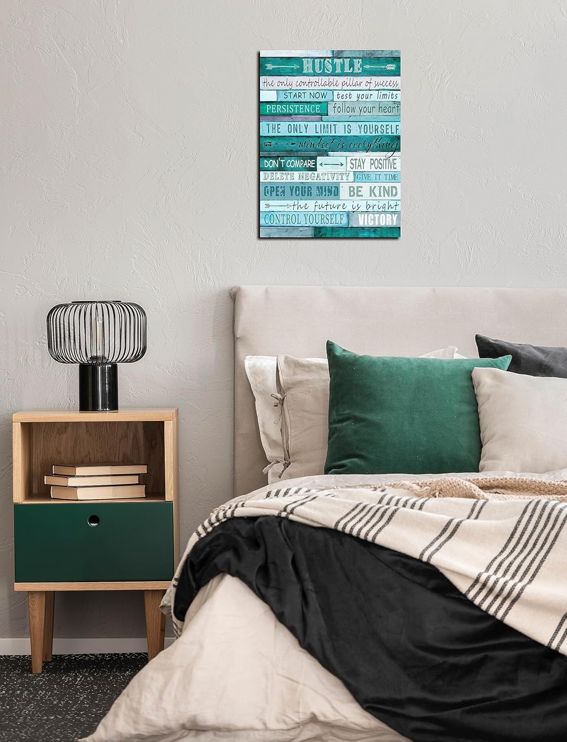 aburaeart Decoración de pared con citas positivas, lienzo verde azulado para oficina, regalo inspirador para adolescentes y niños, listo para