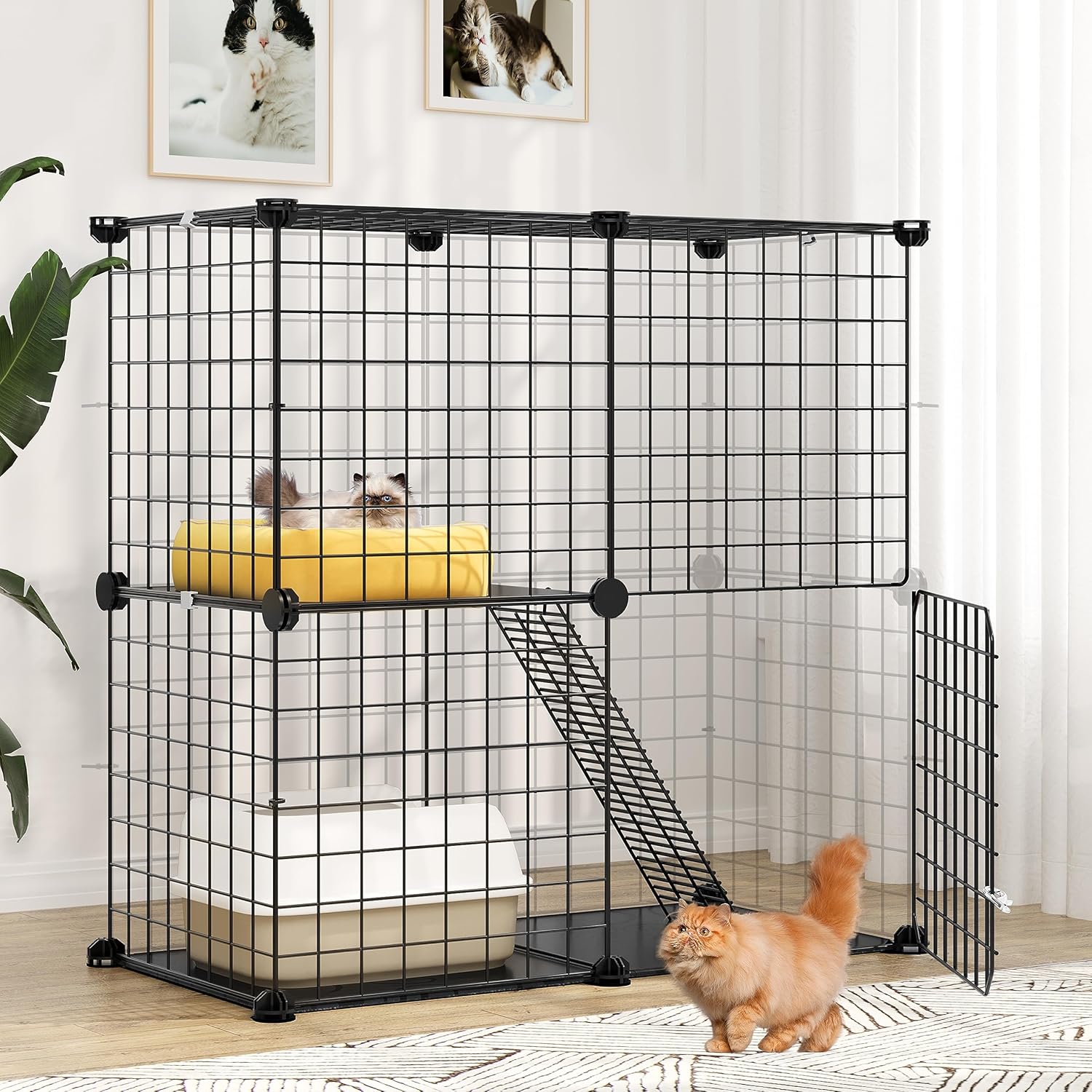 YITAHOME Jaula para gatos de 2 niveles para interiores, jaula para gatos al aire libre, jaula para hurones, corral de juegos para mascotas, perrera