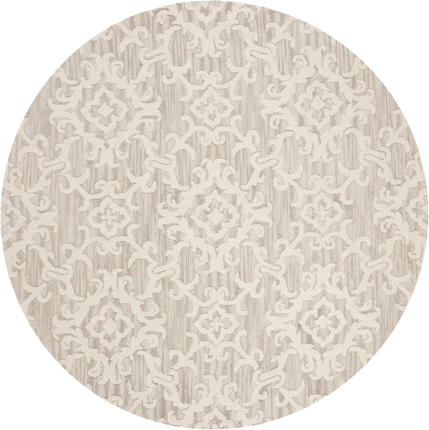 SAFAVIEH Blossom Collection – Alfombra redonda de 4 pies, color gris y marfil, lana hecha a mano, ideal para zonas de alto tráfico en sala de estar,