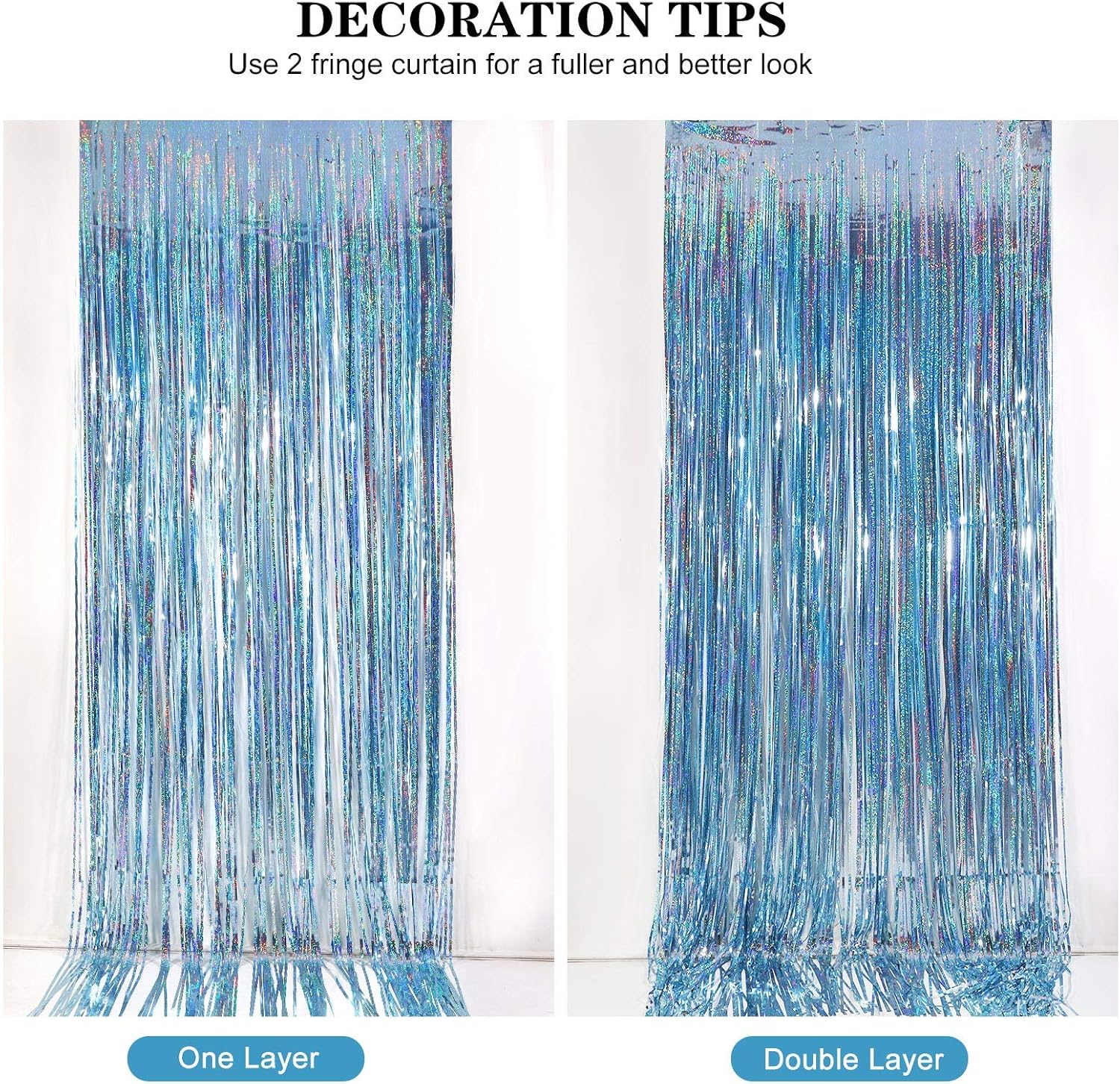 Cortinas de flecos de papel de aluminio para decoración de fiesta, paquete de 2 telones de fondo de oropel de 3 x 8 pies para telón de fondo de