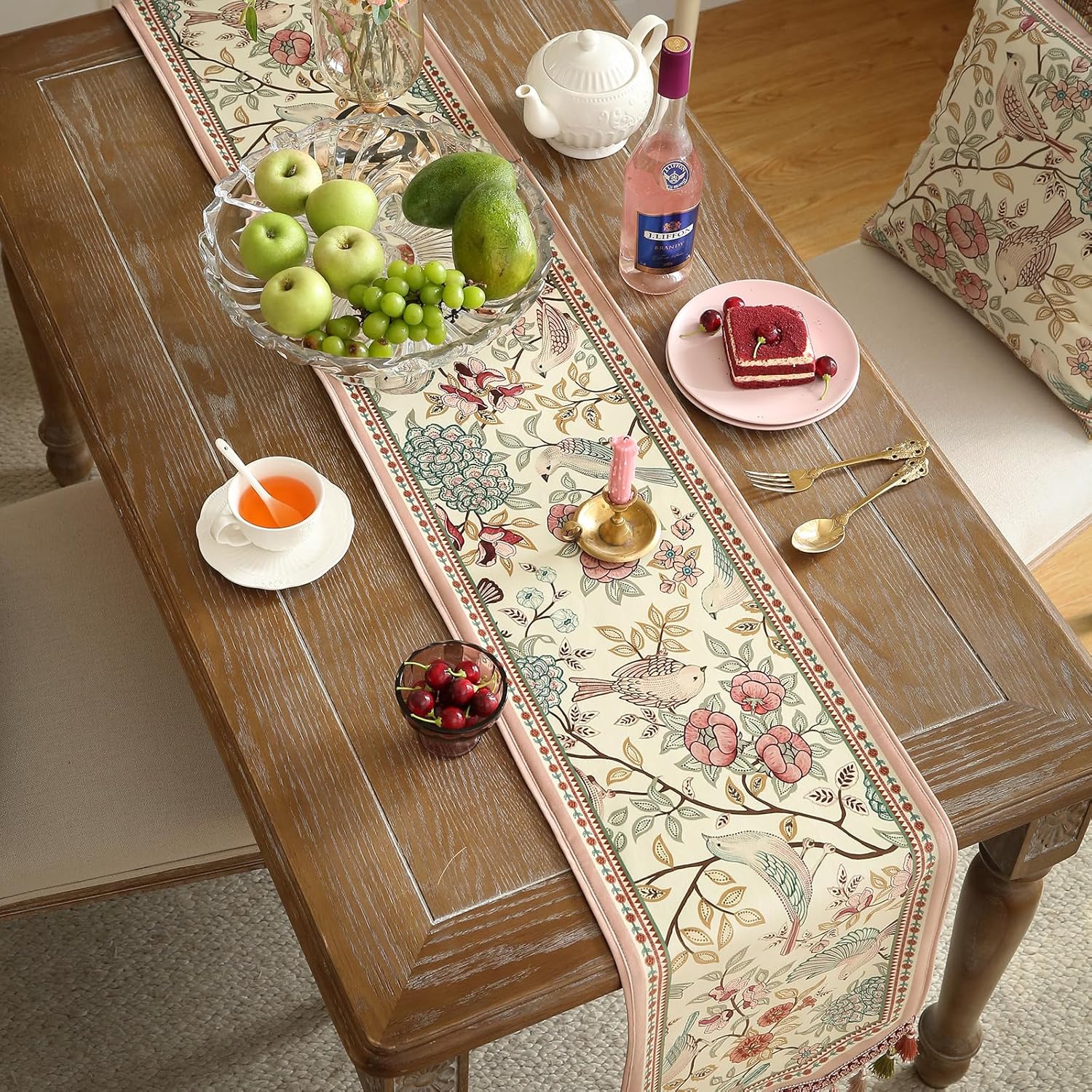 Camino de mesa francés de terciopelo para el hogar, cocina, comedor, decoración, fiestas, cenas familiares, bodas, 12 x 87 pulgadas