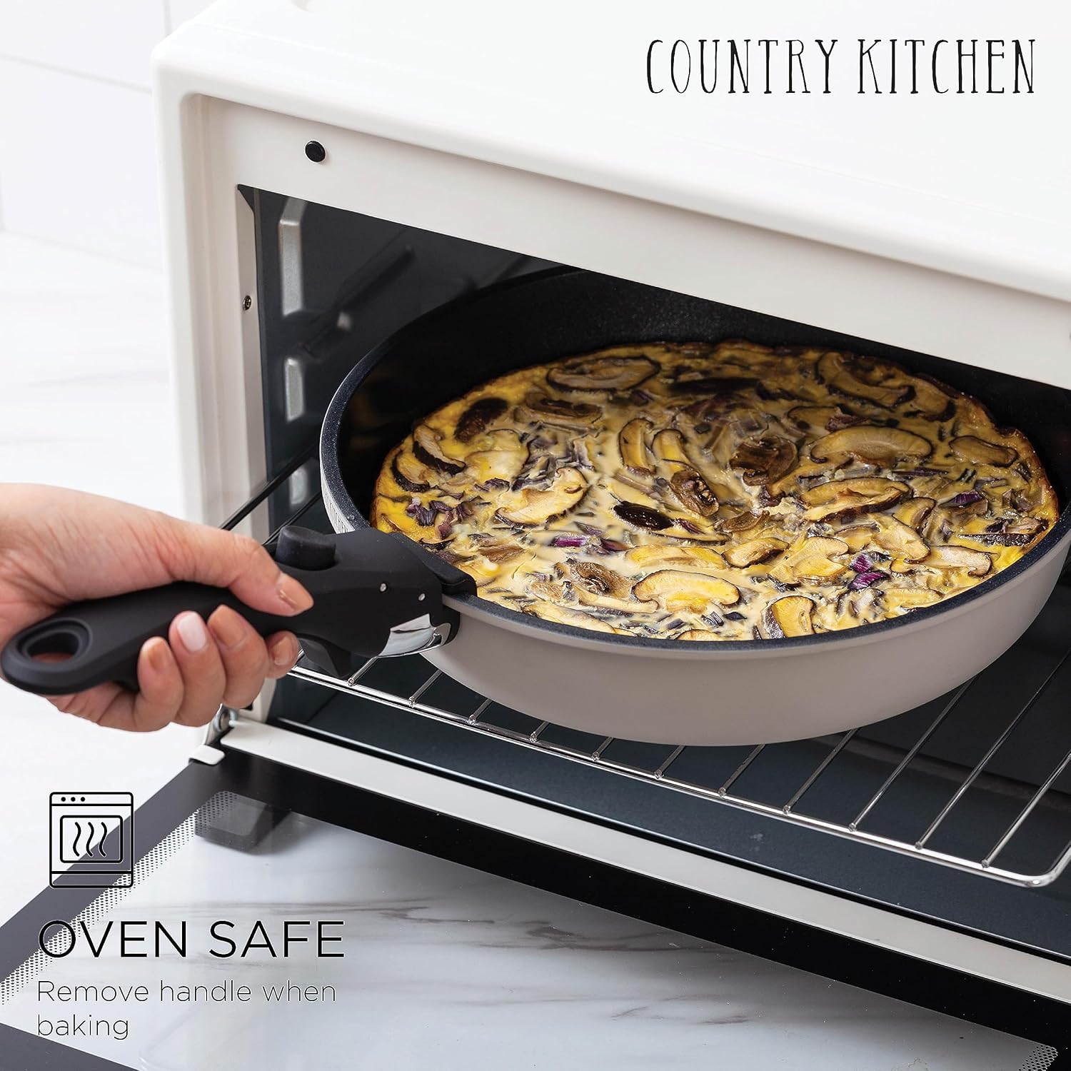 Country Kitchen Juego de ollas y sartenes de 16 piezas, utensilios de cocina antiadherentes de cerámica saludables y seguros con mango extraíble