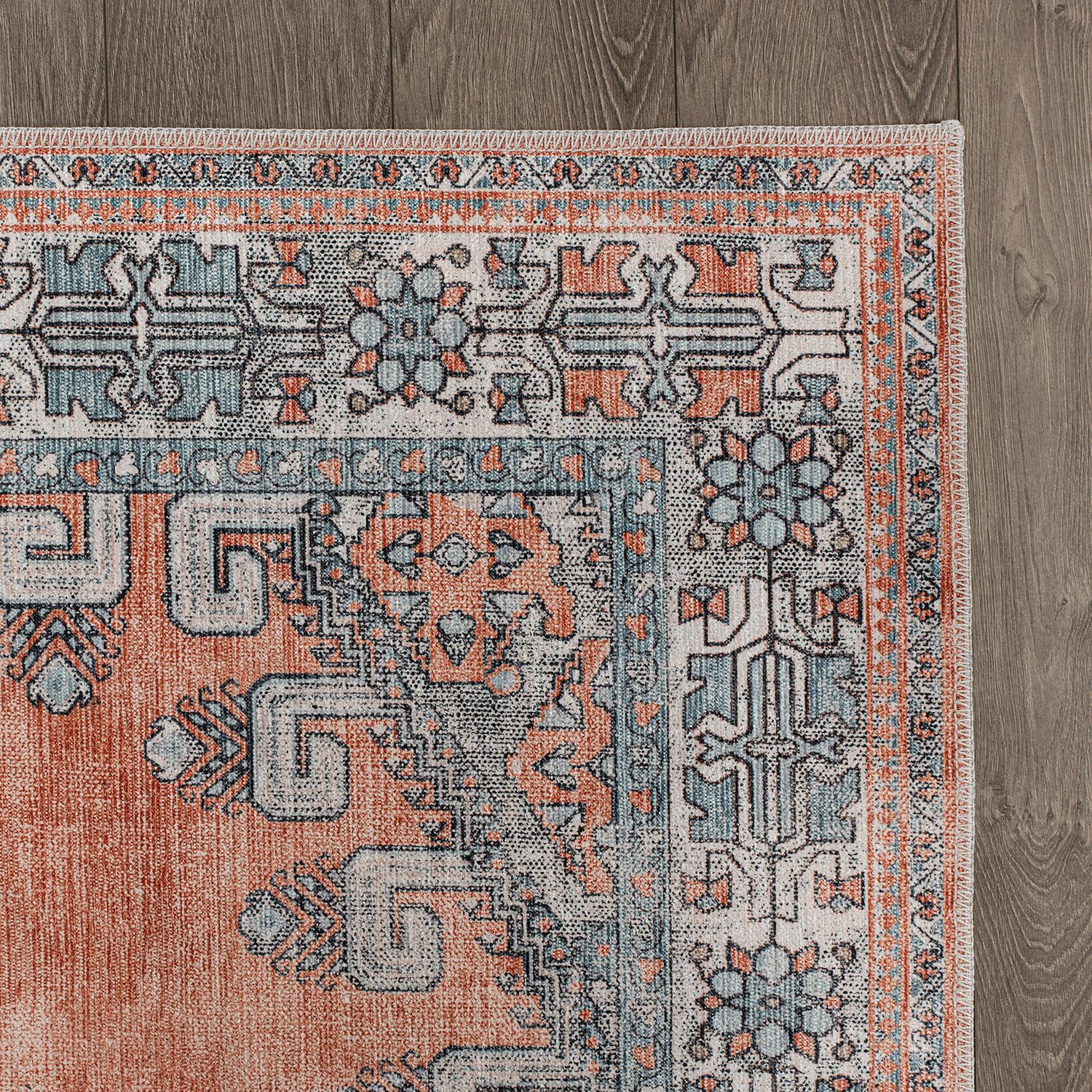 CAMILSON Alfombra lavable a máquina, oriental, retro, persa, vintage, envejecida, con medallones, 2 x 7 pies, no desprende pelusa, resistente a las