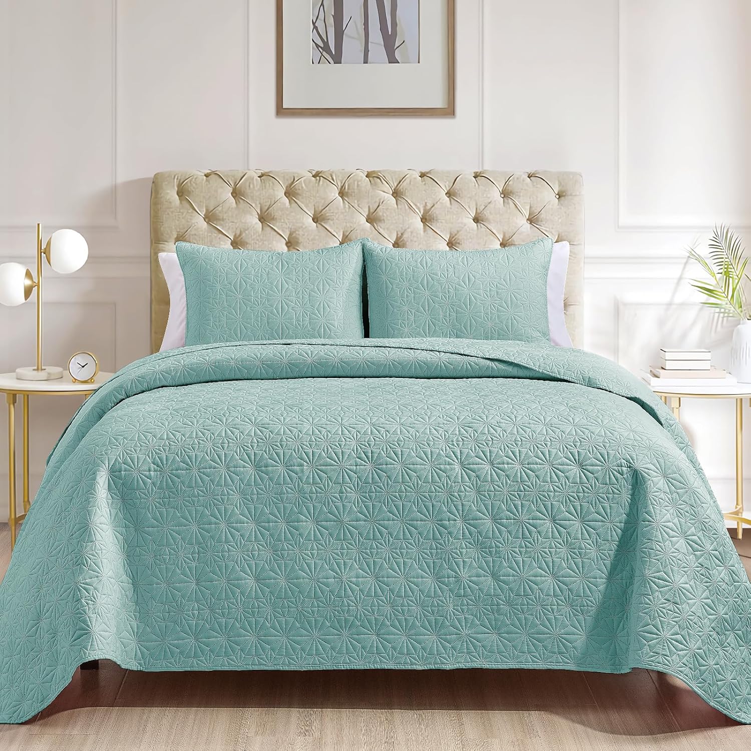 Juego de edredón de lujo de 3 piezas tamaño Queen, elegante y reversible, juego de ropa de cama azul con fundas de almohada, colcha de microfibra
