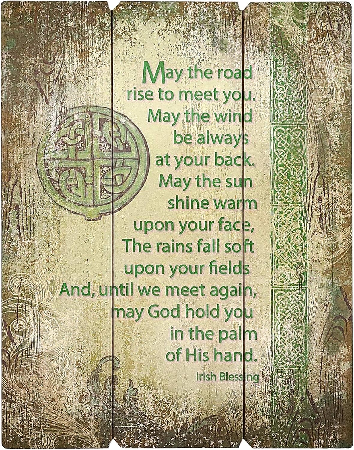 Irish Home Blessing – Letrero colgante de madera de palé de 15 x 12 pulgadas con hermoso diseño de símbolo celta verde y oración tradicional