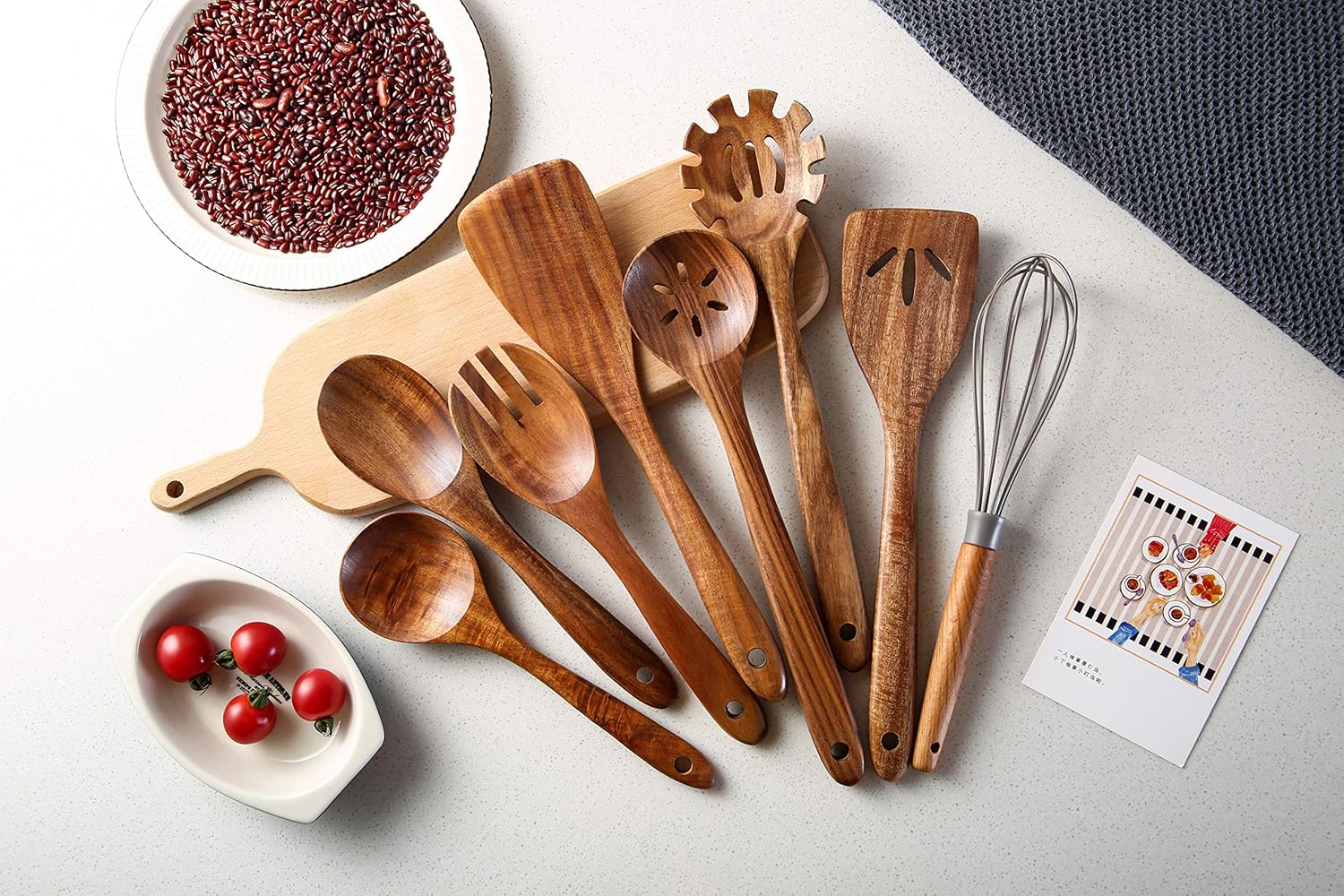 Tmkit – Juego de 8 utensilios de cocina de madera, espátula y cucharas de madera dura, antiadherentes, duraderas, para cocinar