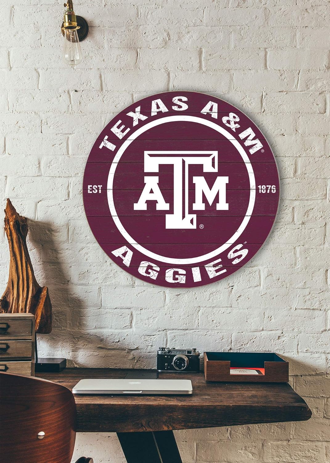 Texas A&M Aggies 1032104469 – Letrero circular desgastado de 20 x 20 pulgadas, color del equipo, 1032104469