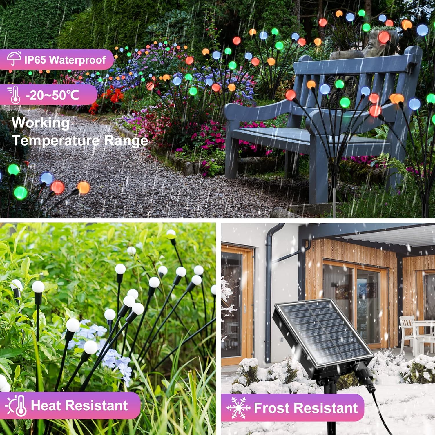 Luces solares Grden, paquete de 8 luces solares oscilantes mejoradas, luces de luciérnaga multicolor cambiantes, impermeables con control remoto, 8