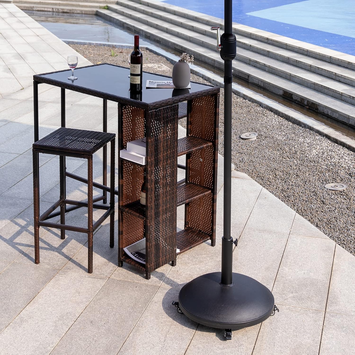 Sundale Outdoor Base de sombrilla resistente, soporte móvil de hormigón de plástico de 55 libras con 4 ruedas para patio, terraza, jardín, piscina,