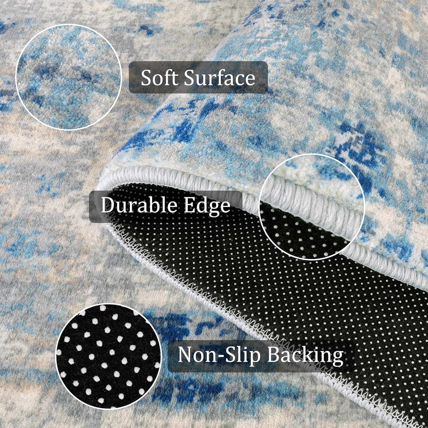 Alfombra de baño lavable azul moderna, alfombra antideslizante de 2 x 5 pies, tapete para cuarto de servicio, tapete envejecido, suave, esponjoso,