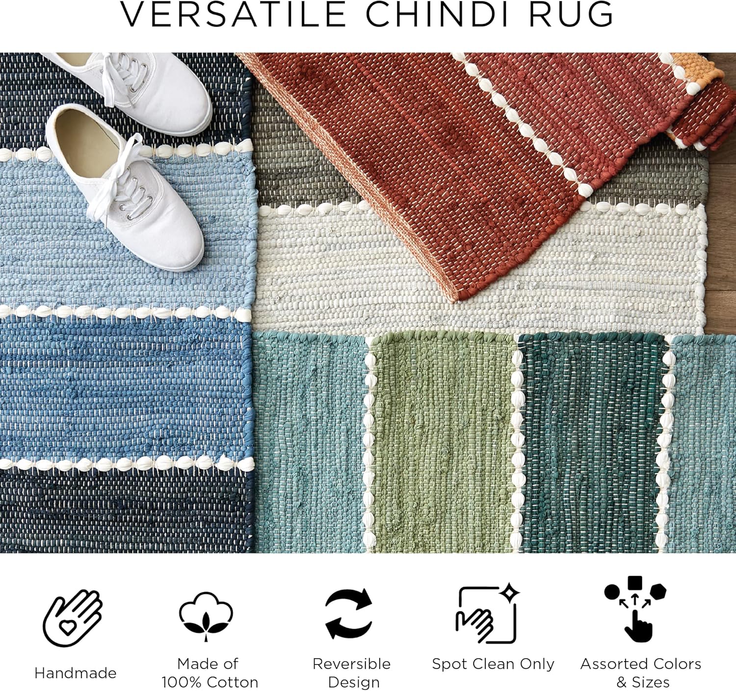 DII Chindi Home Collection Alfombra de trapillo de área multicolor tejida a mano, 36pulgadas redondas