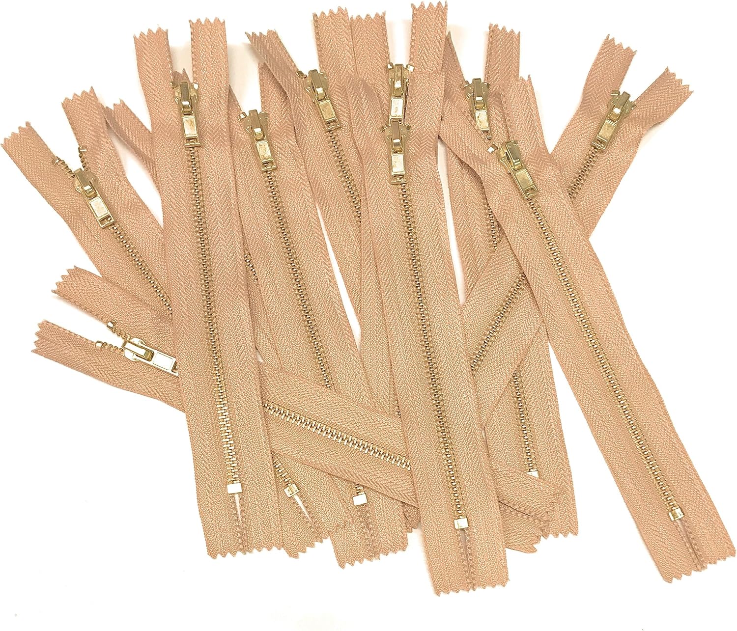 10 cremalleras de dientes de metal dorado de latón (7 pulgadas, NaturaBeige)