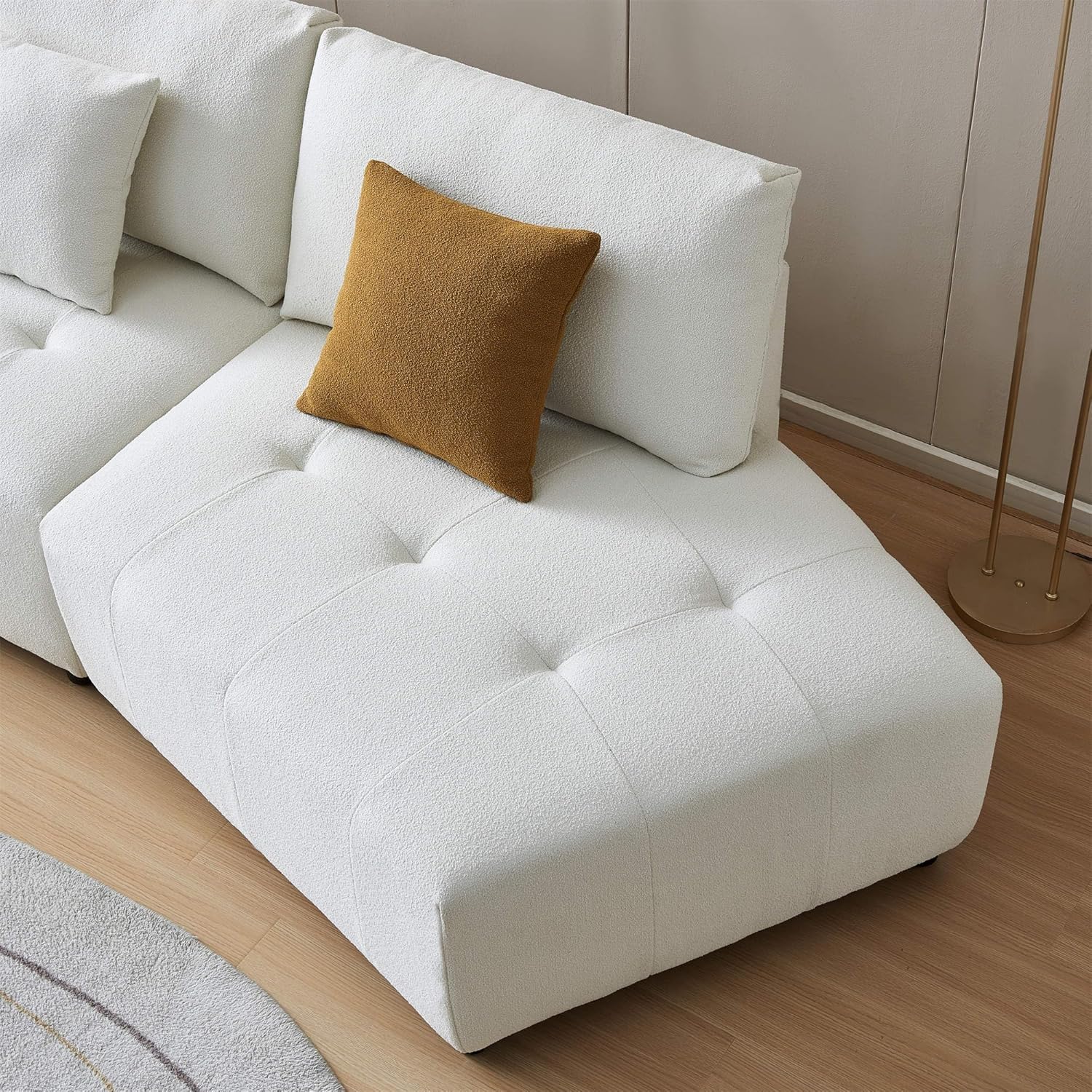Sofá modular de tela de peluche de 120 pulgadas para sala de estar, moderno sofá modular de 4 asientos con cojín de asiento copetudo con botón y 4