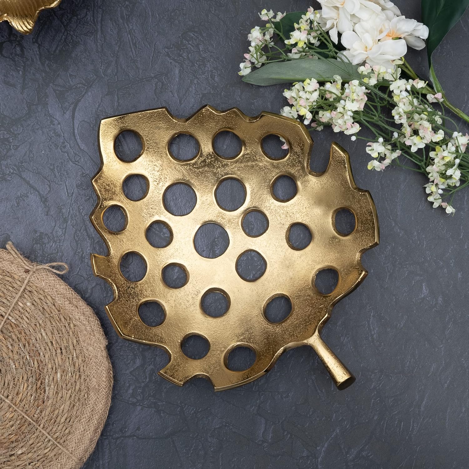 GUTE – Plato decorativo con diseño de hojas doradas para decoración del hogar, centro de mesa de frutas para comedor, sala de estar, entrada,