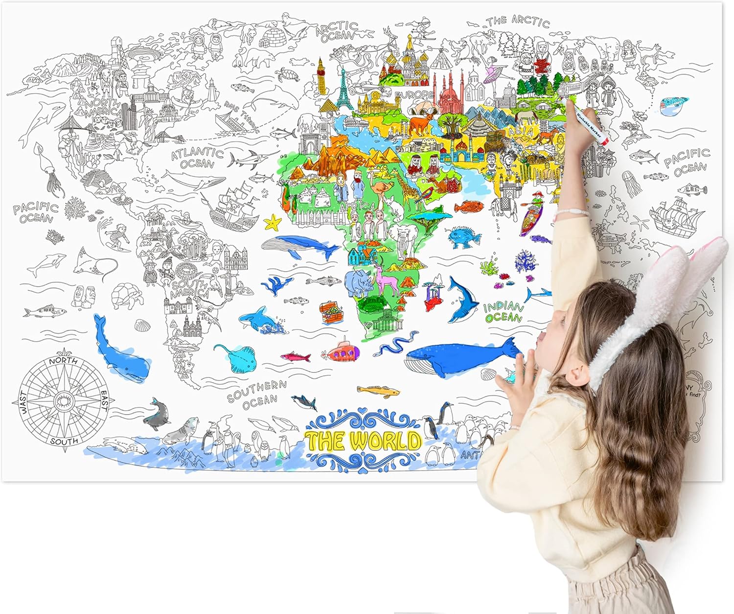 Jar Melo Póster gigante para colorear para niños póster gigante para colorear de pared, 45.3 x 31.5 pulgadas, mantel grande, regalos de cumpleaños