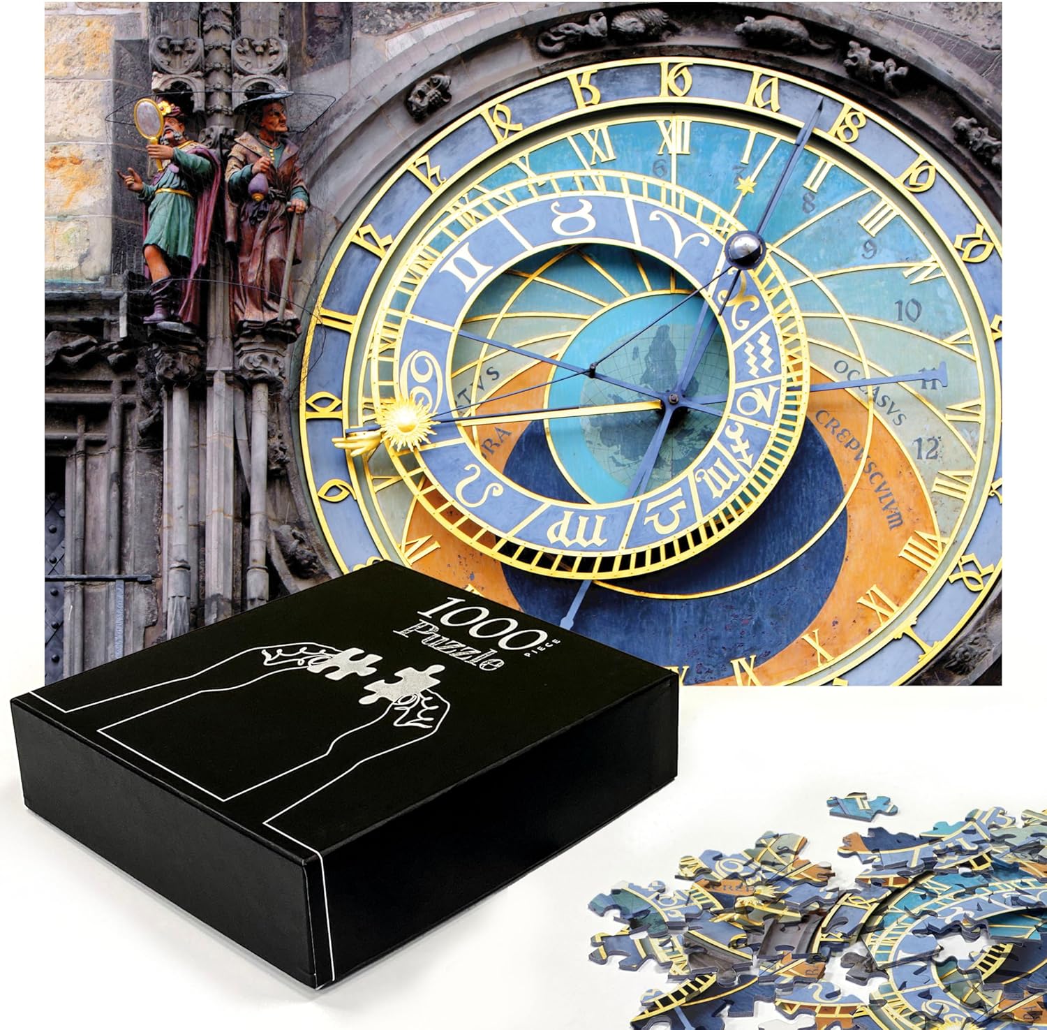 Ambesonne Rompecabezas de reloj, reloj astronómico de Praga en el casco antiguo, un hito medieval europeo de la ciudad, actividad divertida de