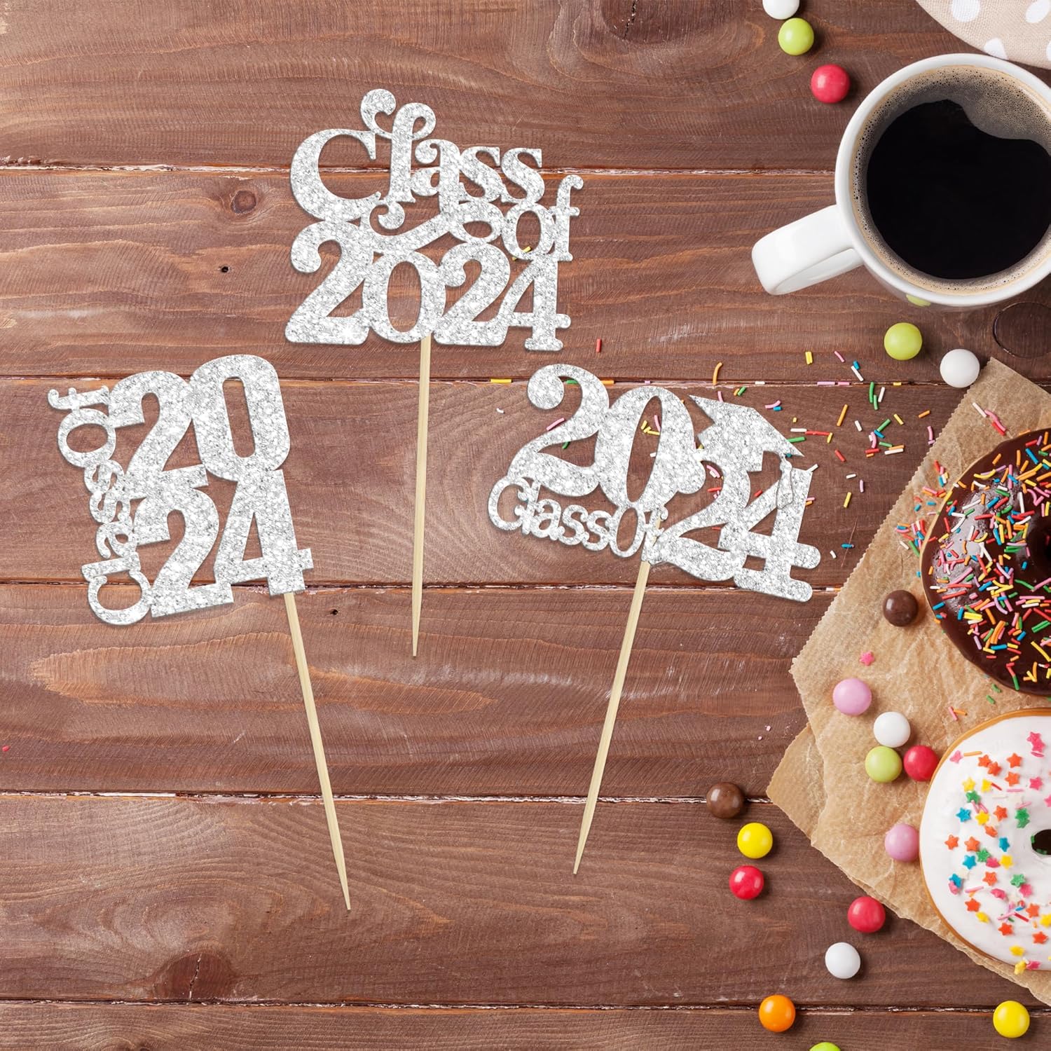 Paquete de 30 decoraciones para cupcakes de graduación 2023 con purpurina para la clase de 2023, decoraciones para la clase de 2023, suministros de