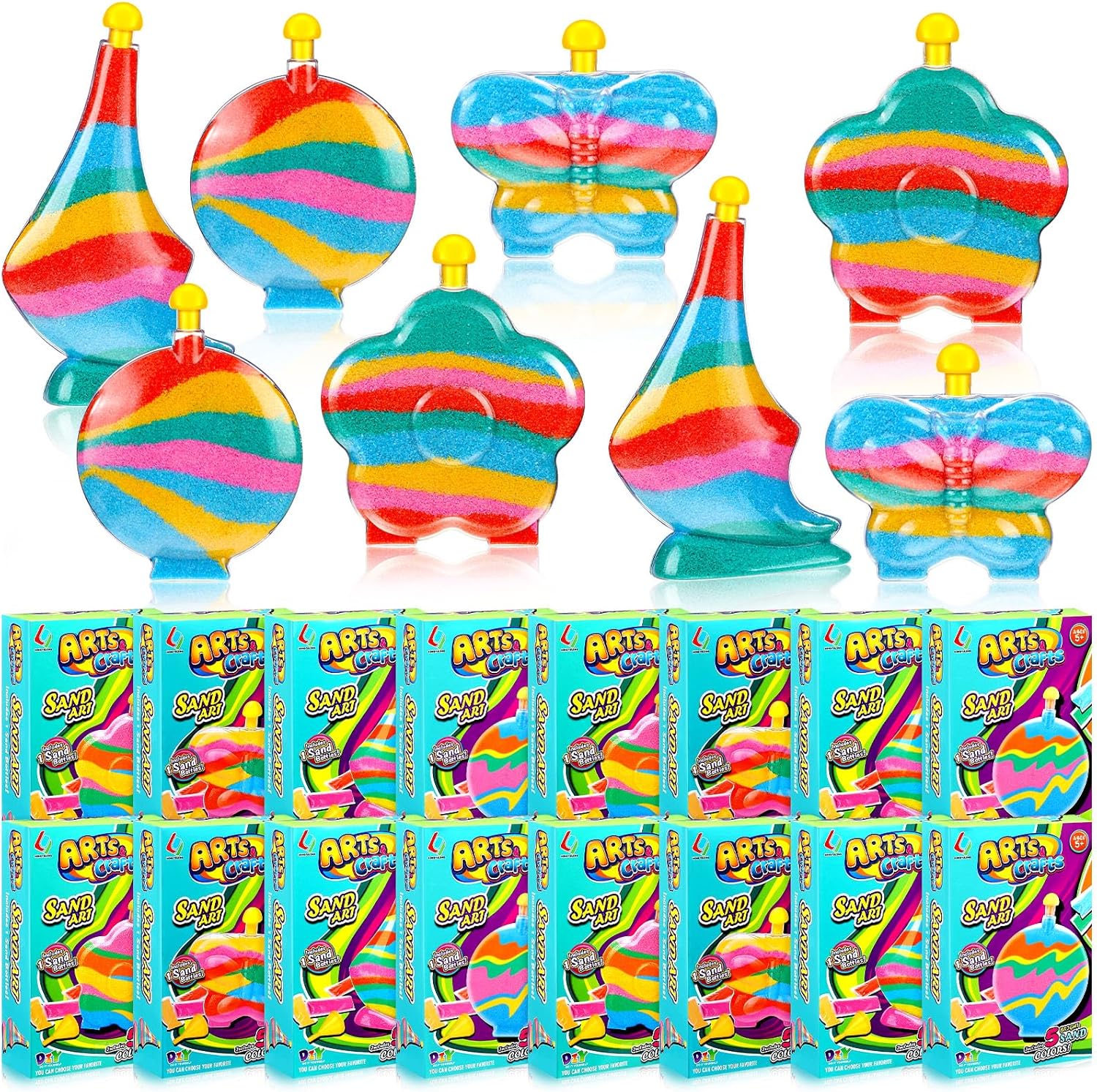 Liliful 24 Kit de actividades para crear tu propio arte y manualidades de arena, incluye botellas de arte de arena a granel, arena de colores con