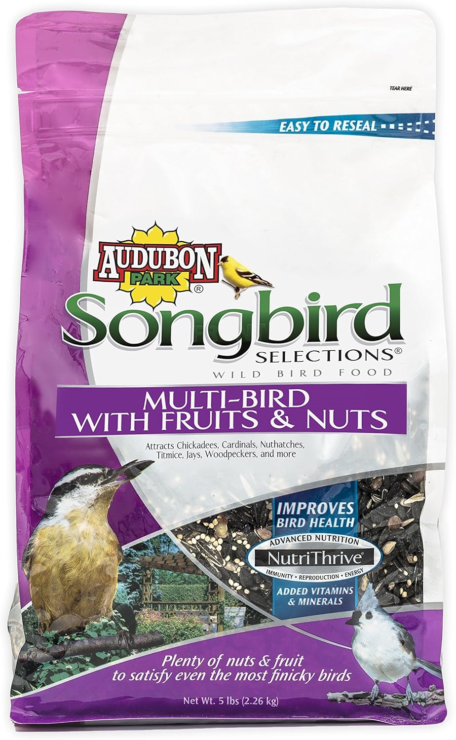Audubon Park Songbird Selections 11982 – Alimento para pájaros silvestres con frutas y frutos secos, 5 libras, 5 libras (paquete de 1)