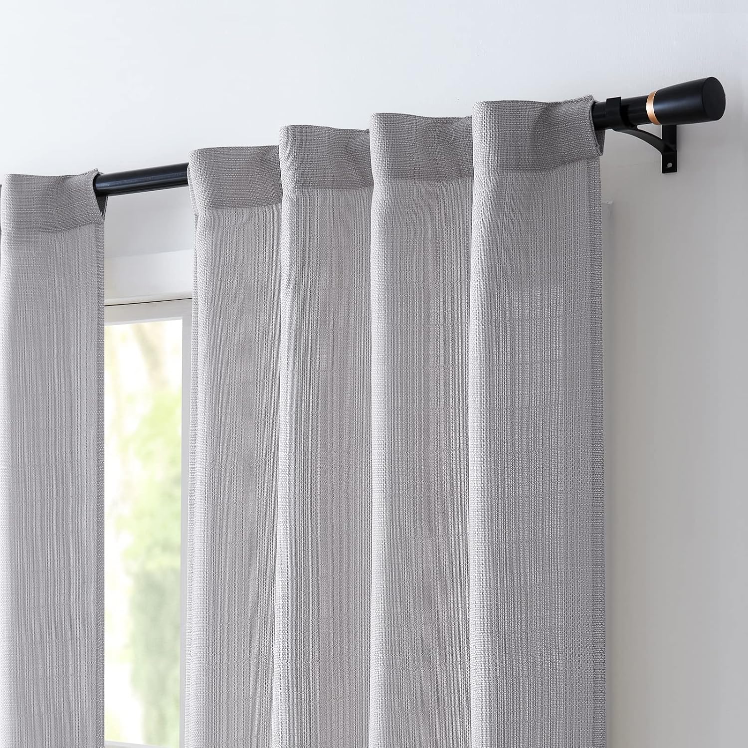 COLLACT Cortinas texturizadas de lino gris de 84 pulgadas de largo, 2 paneles para sala de estardormitorio, tejido casual para filtrar la luz,